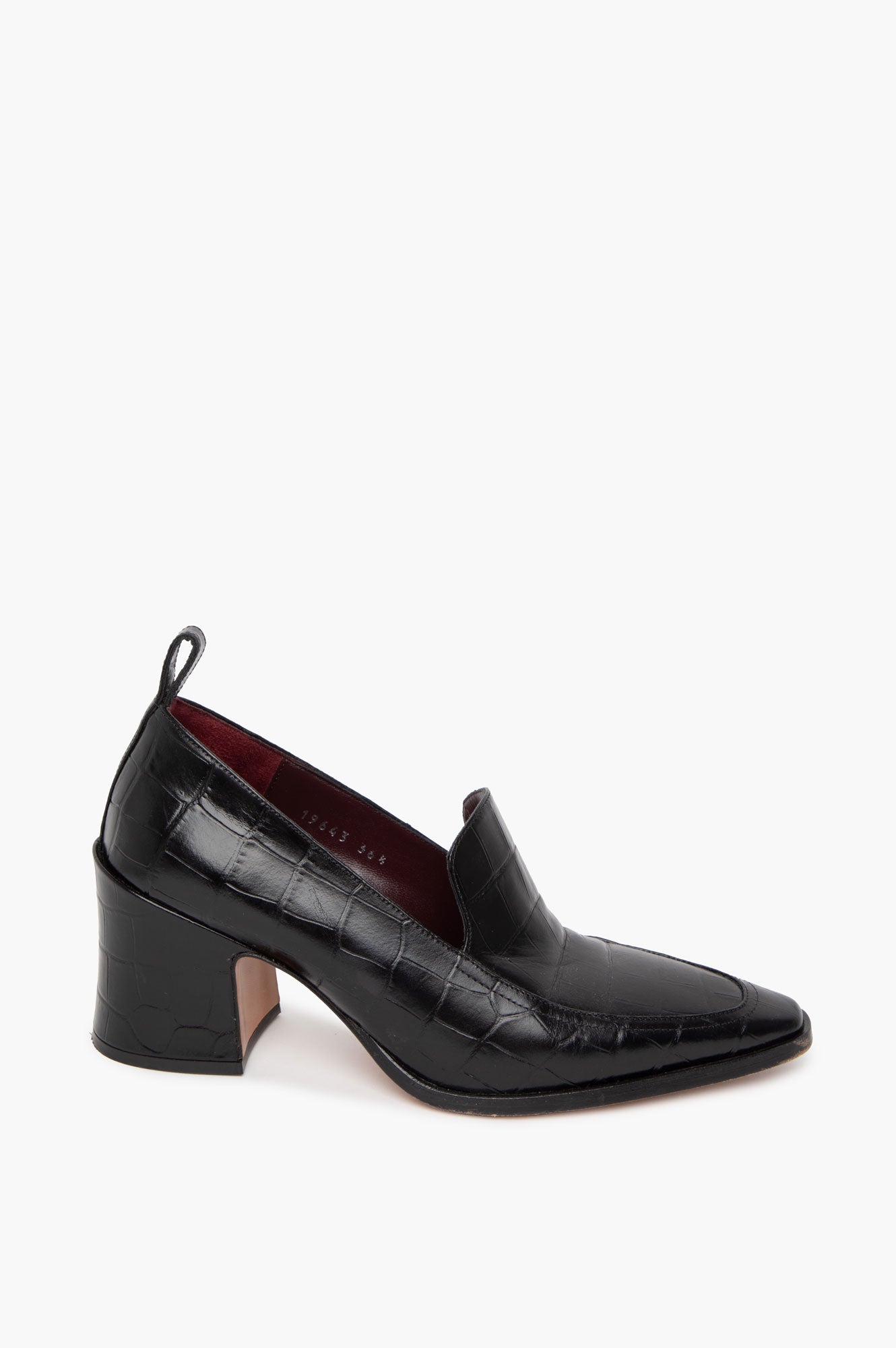 Dries Van Noten Black Croc-Embossed Leather Heeled Loafers Size 36.5