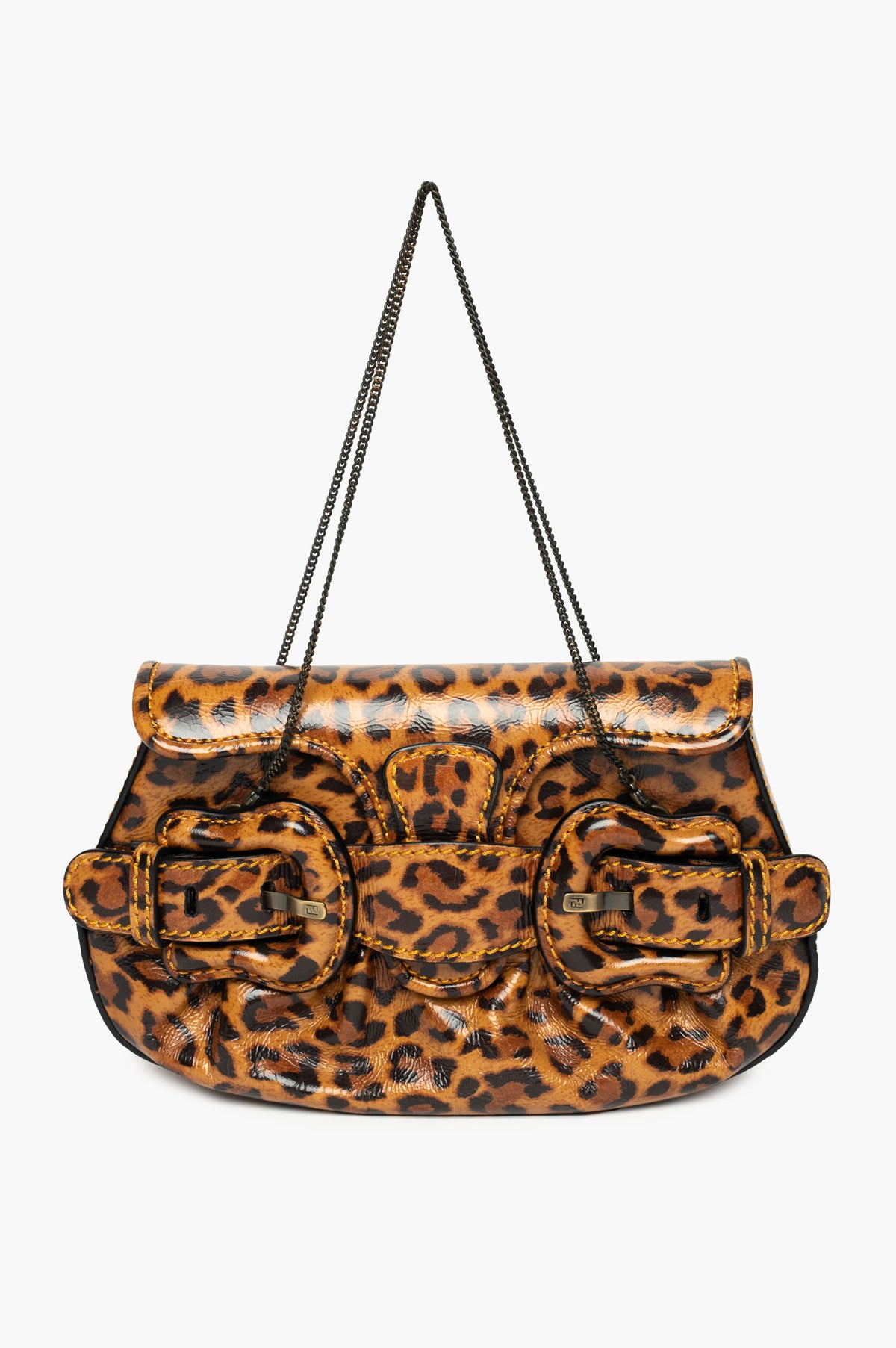 Fendi Leopard Print Patent Leather Mini B Bis Bag