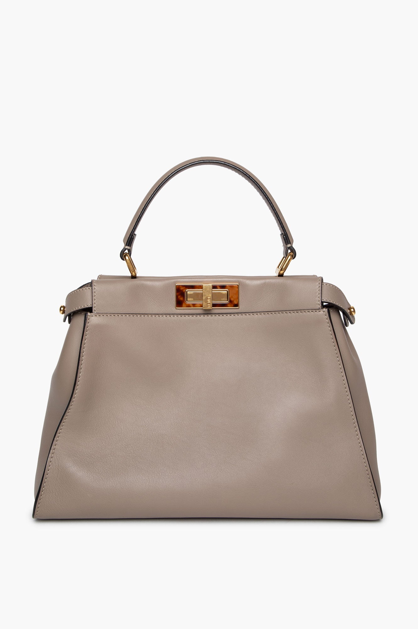 Fendi Taupe Leather Plexiglass Tortoise Regular Peekaboo Satchel