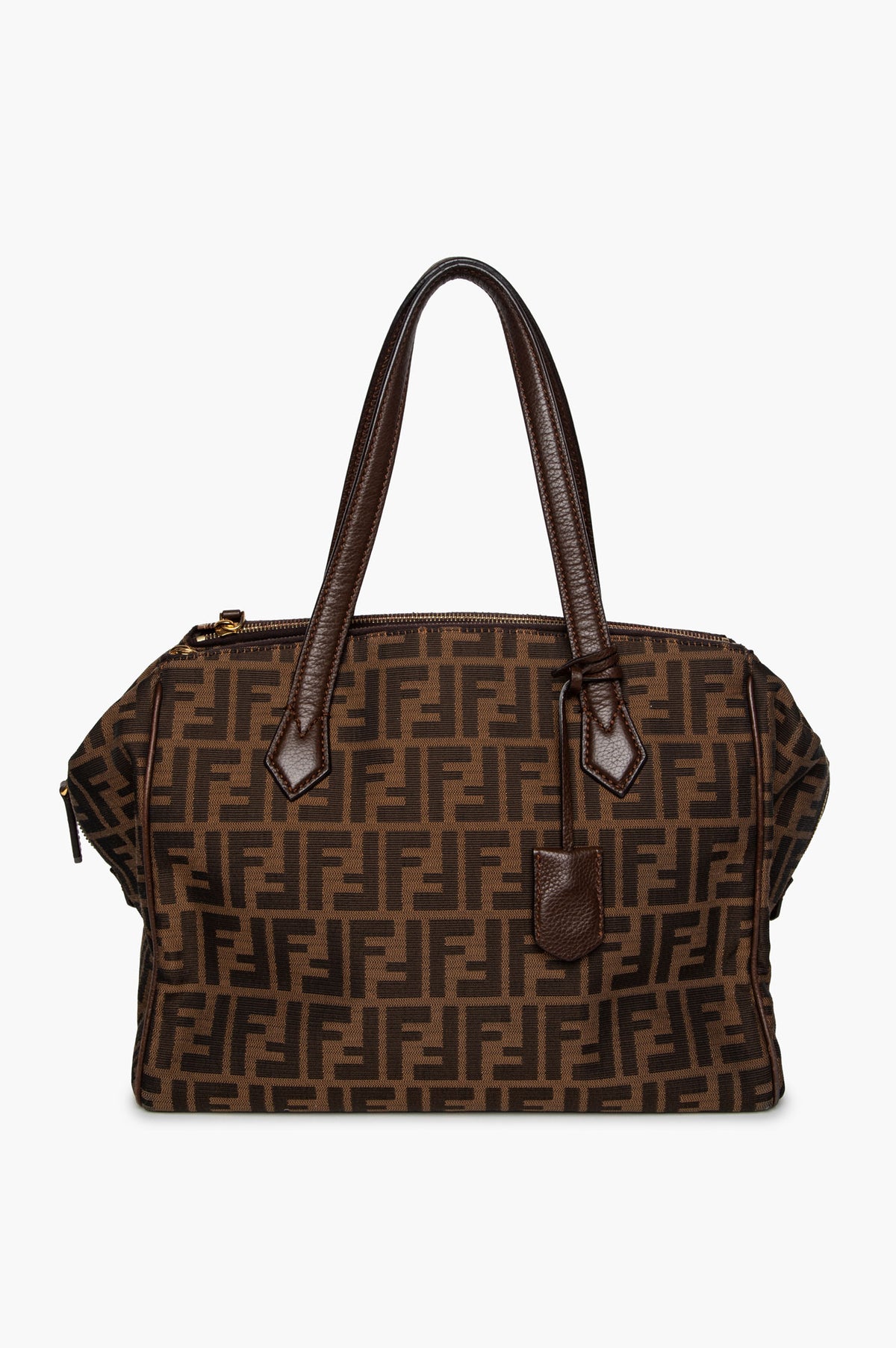 Fendi Tobacco Zucca Canvas Large Double Zip Tote Bag