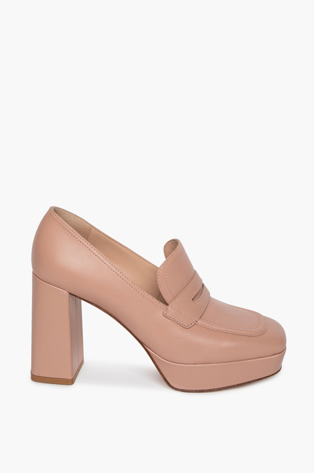 Gianvito Rossi Peach Leather Rouen Platform Penny Loafers Size 39.5