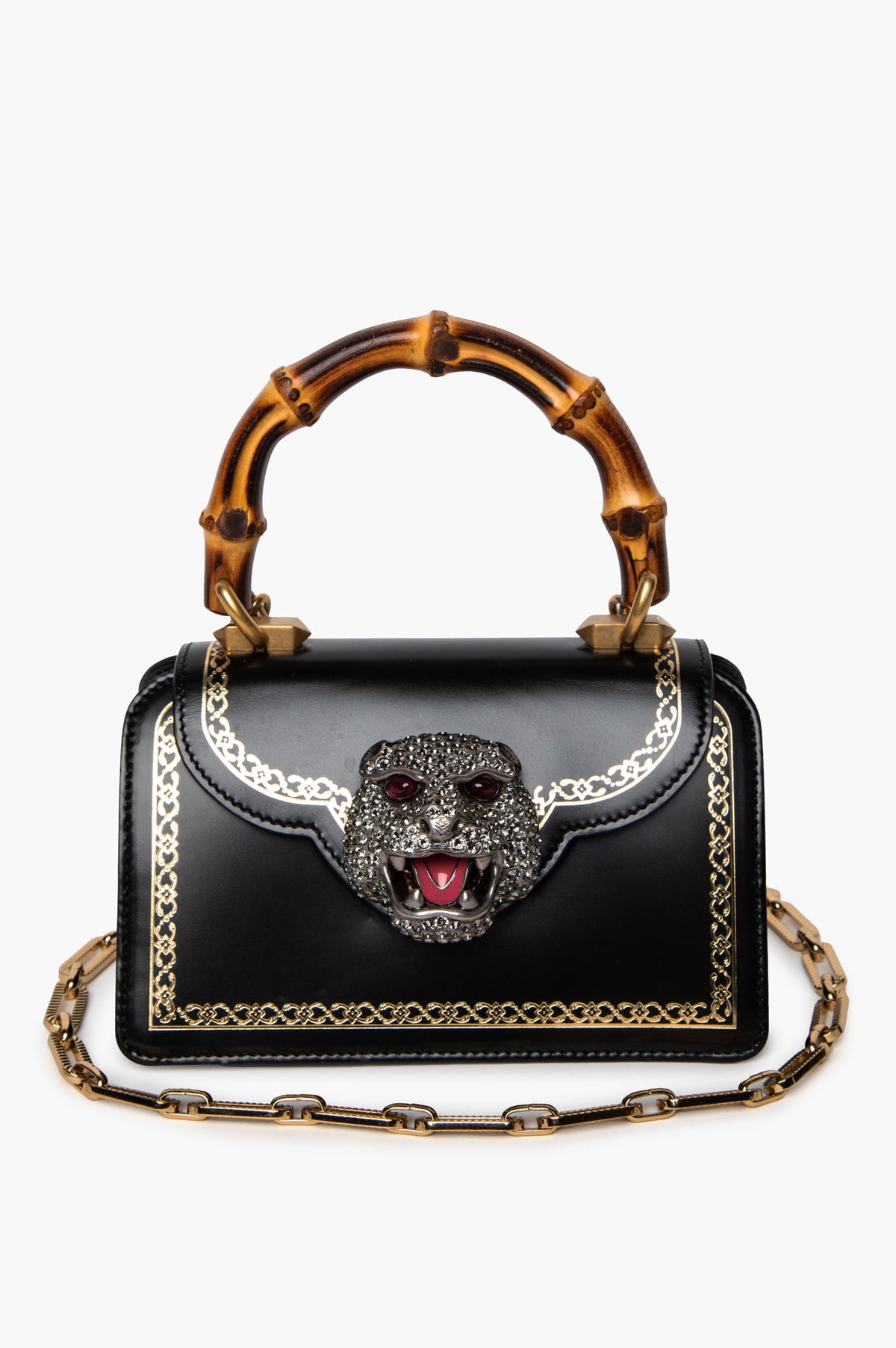 Gucci Black Calfskin Bamboo Mini Thiara Top Handle Bag