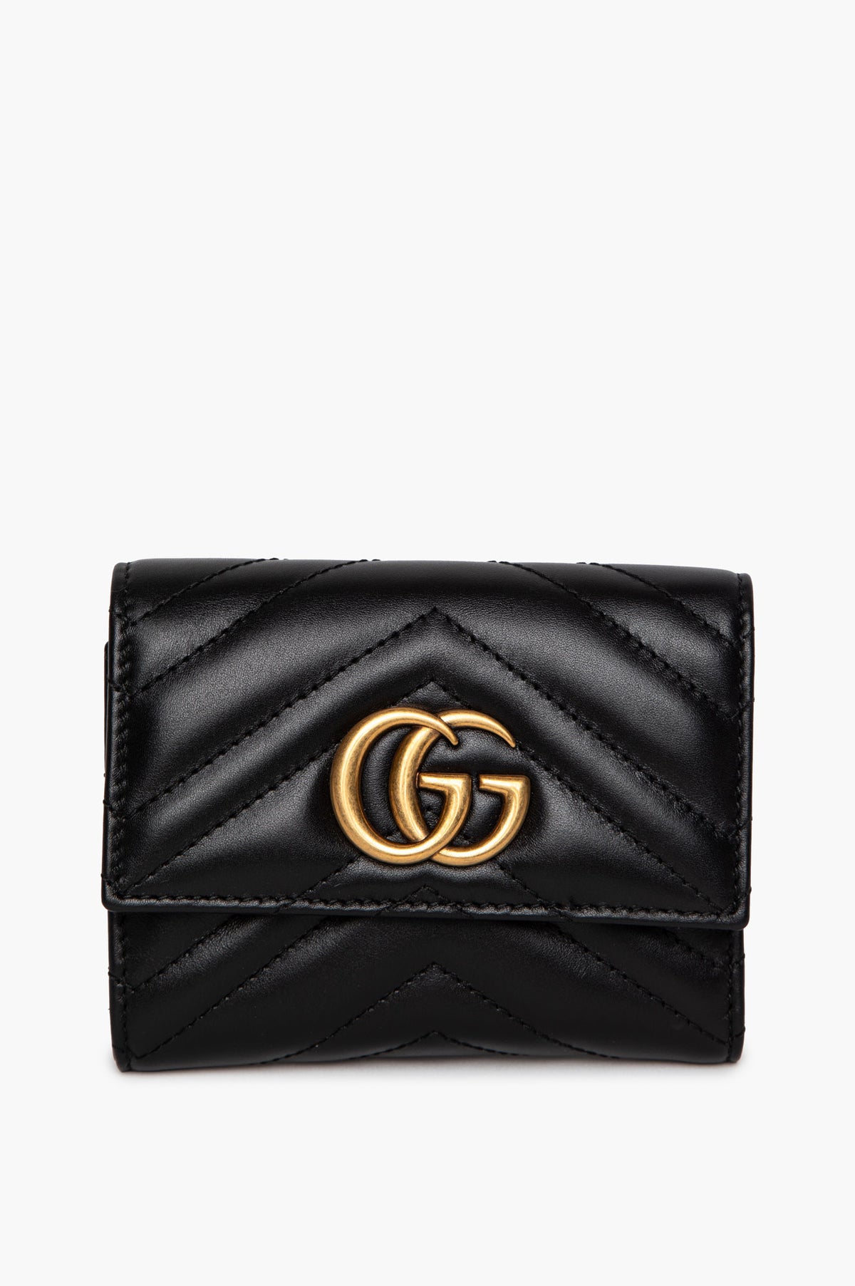 Gucci Black Chevron Matelassé GG Marmont Wallet