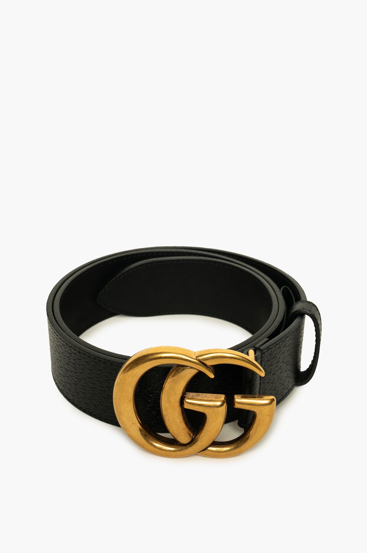 Gucci Black Grained Leather GG Marmont Belt 85 cm