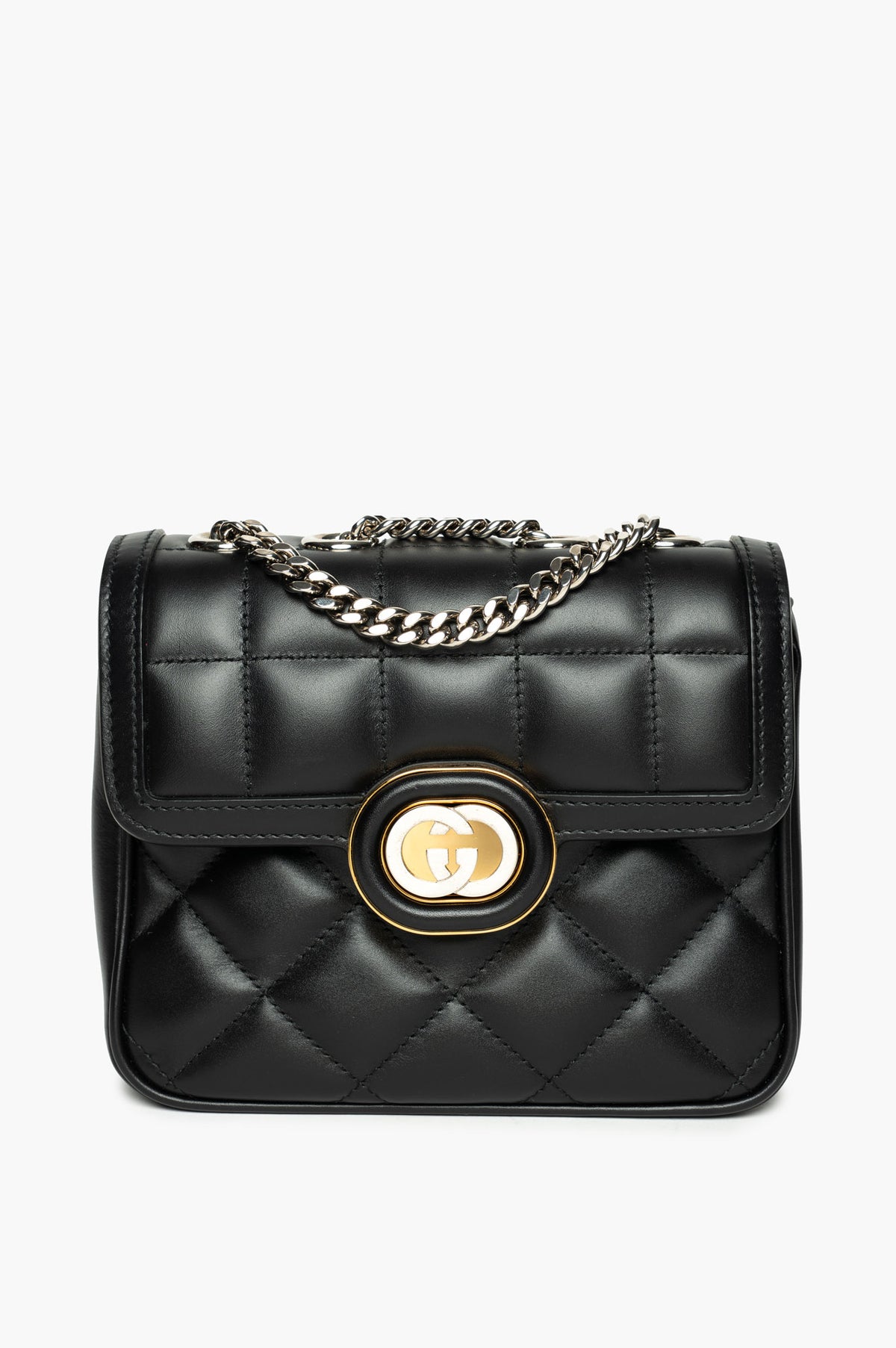 Gucci Black Quilted Leather Mini Deco Chain Shoulder Bag