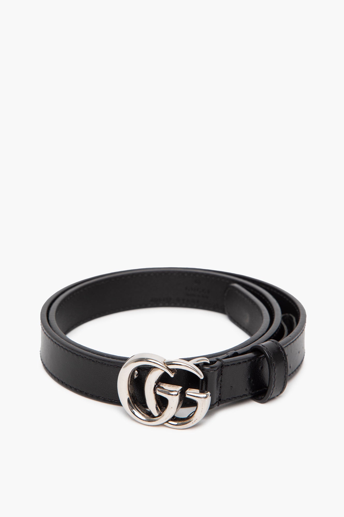 Gucci Black/Silver GG Marmont Skinny Belt Size 70