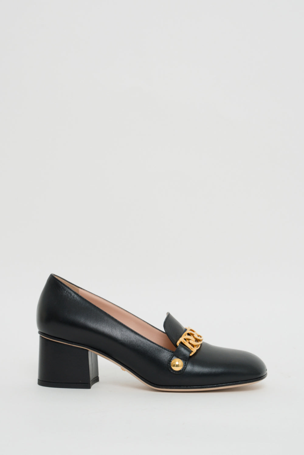 Gucci Black Leather Chainlink Detail Sylvie Loafer Pumps Size 36