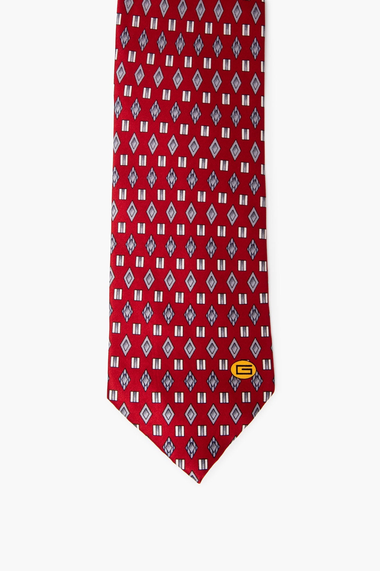 Gucci Vintage Red Silk Geometric Print Tie