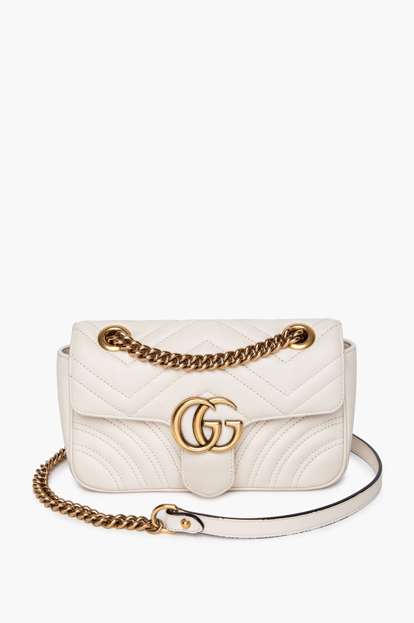 Gucci White Leather GG Marmont Small Shoulder Bag