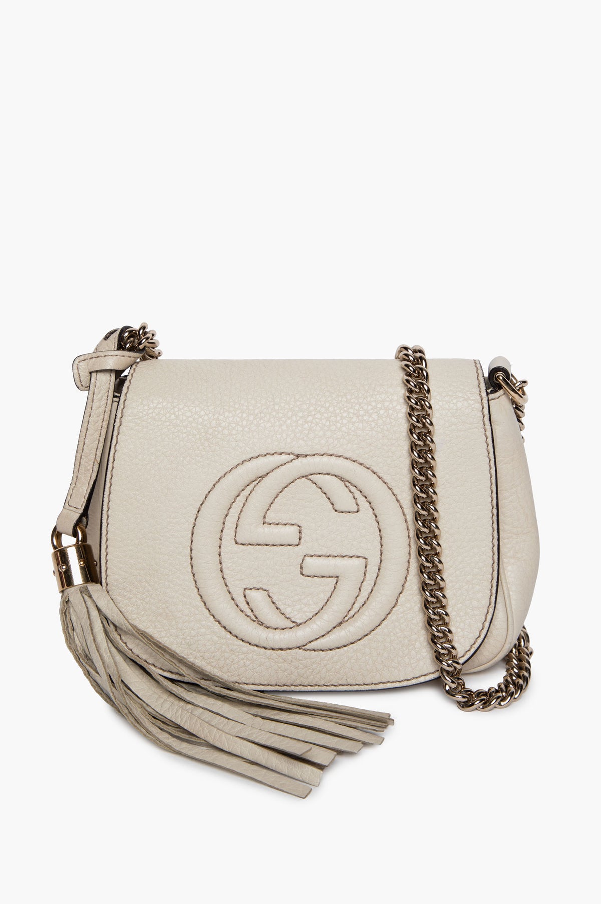 Gucci White Pebbled Leather Small Soho Chain Crossbody Bag