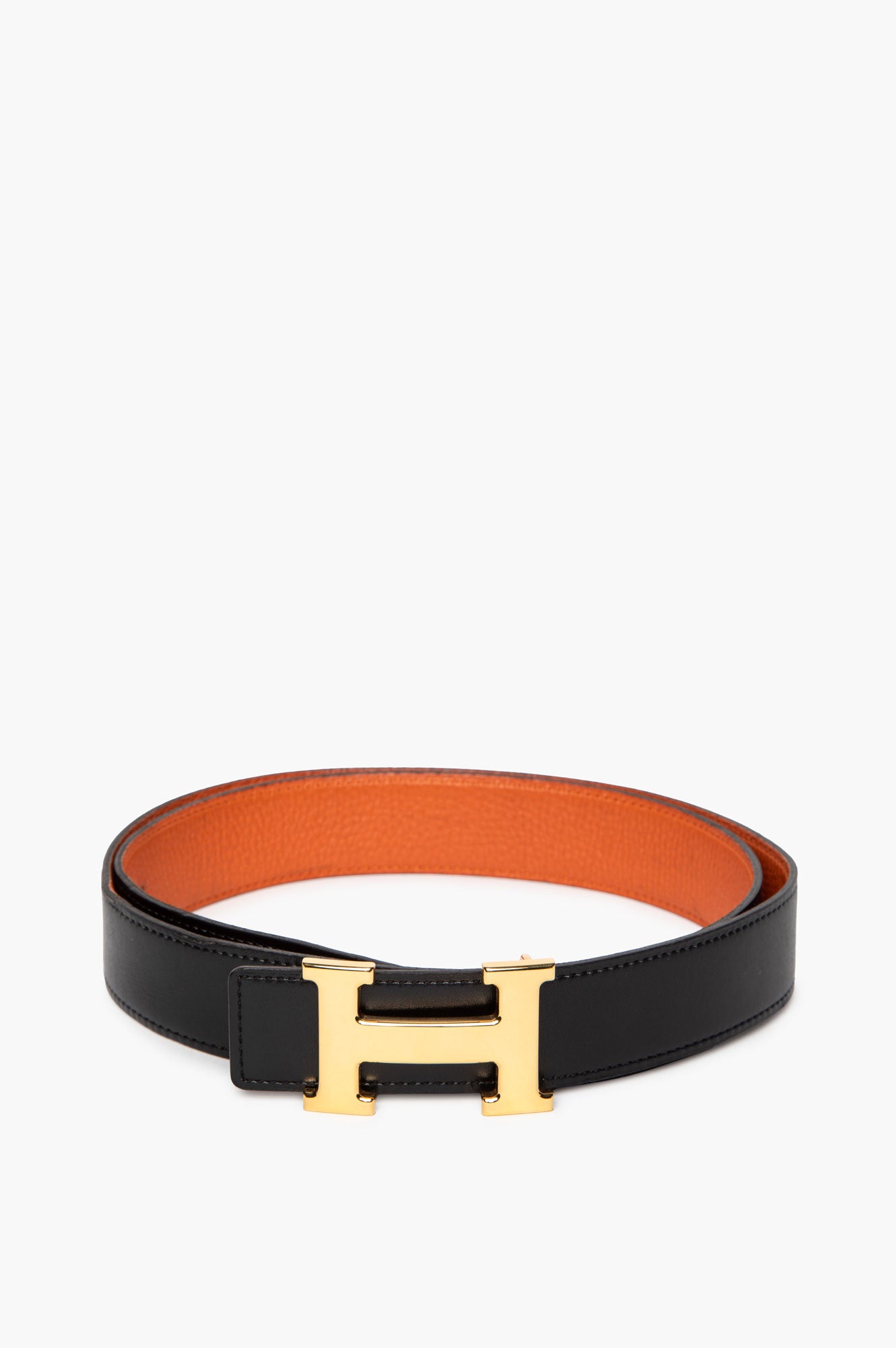 Hermès 32 mm Orange/Black Reversible Polished Gold H-Buckle Belt Size 95