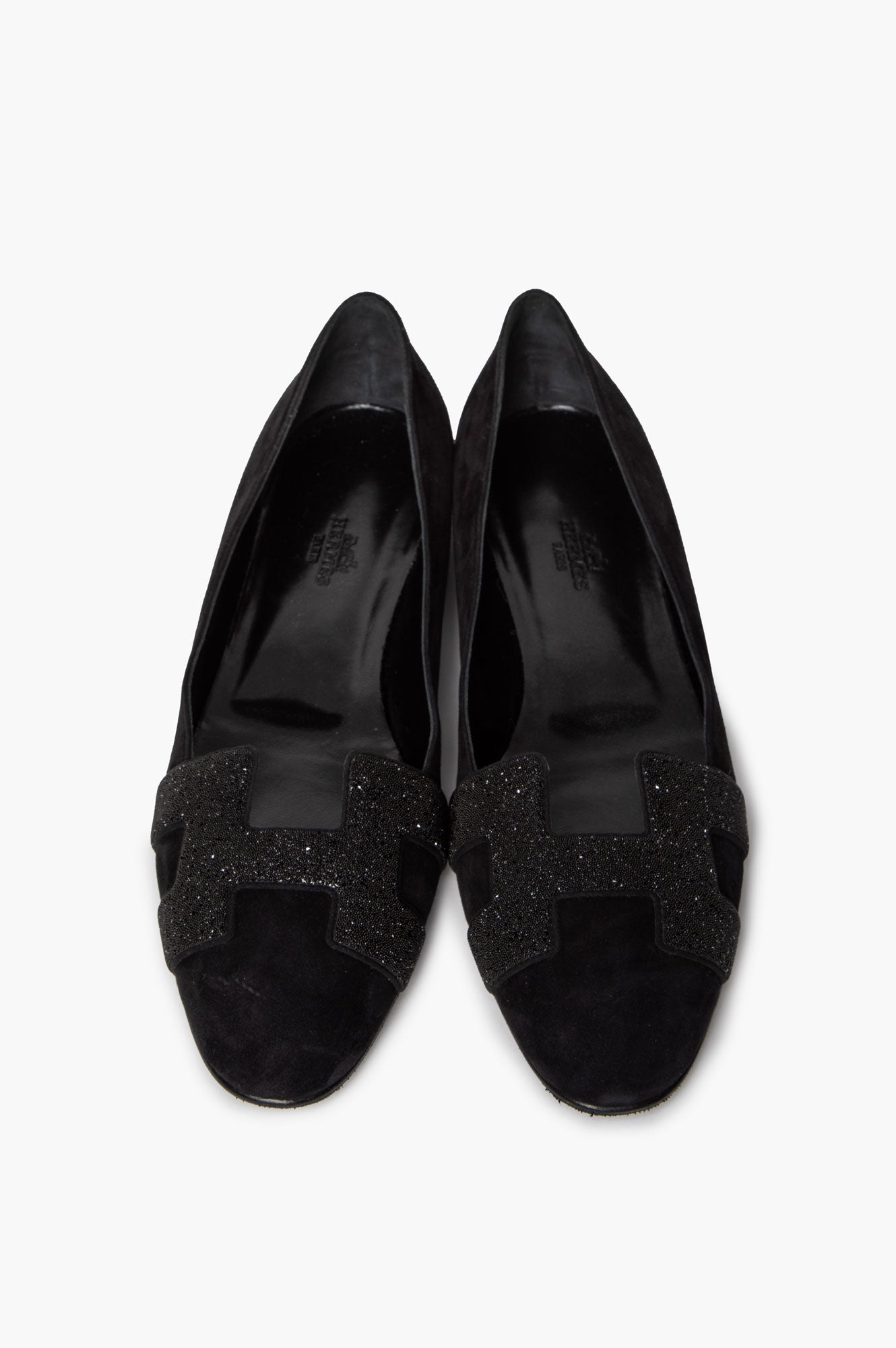 Hermès Black Suede Glitter H Roxane Ballet Flats Size 39