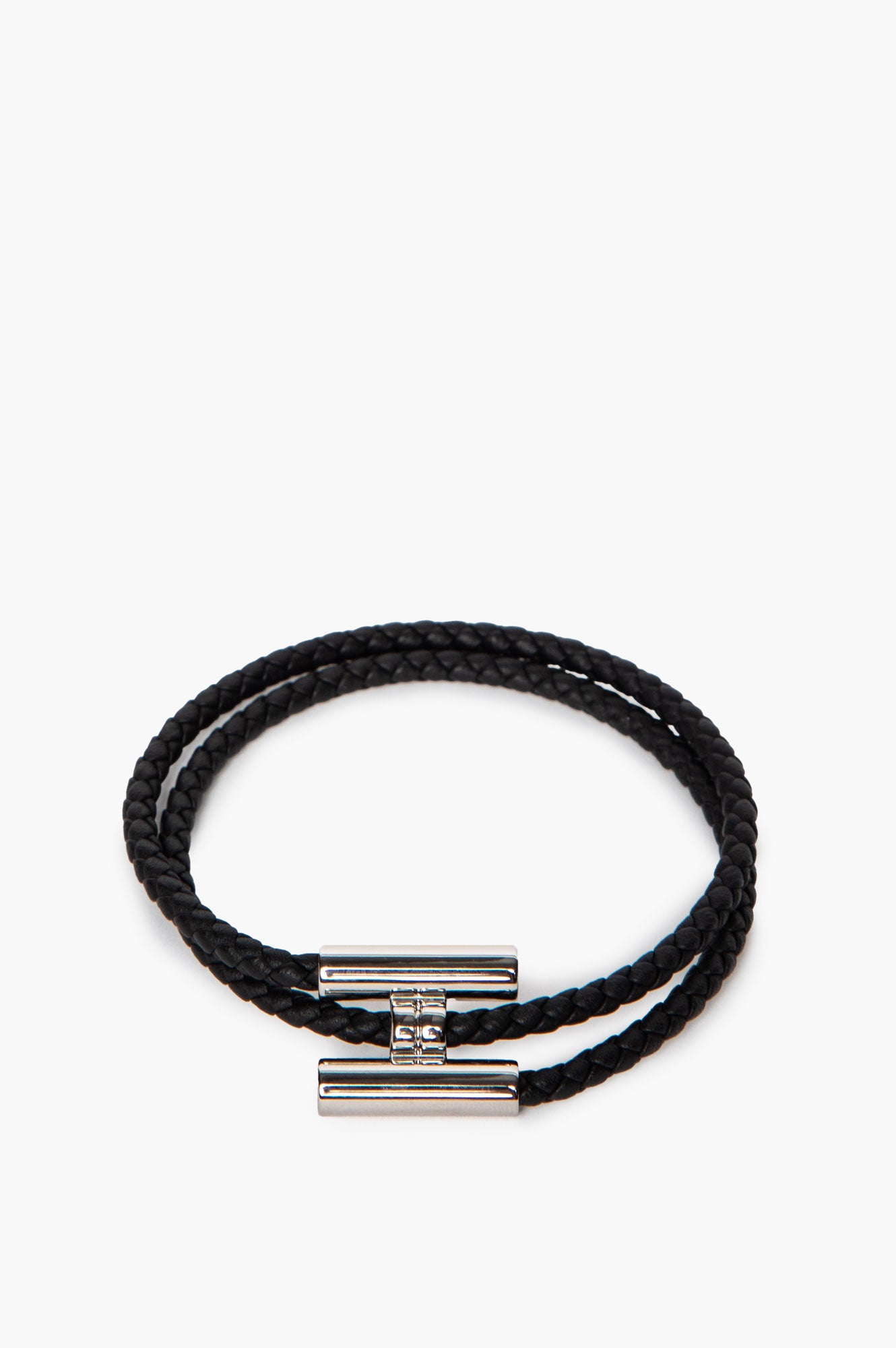 Hermès Black Swift Palladium Plated Tournis Tresse Bracelet T1