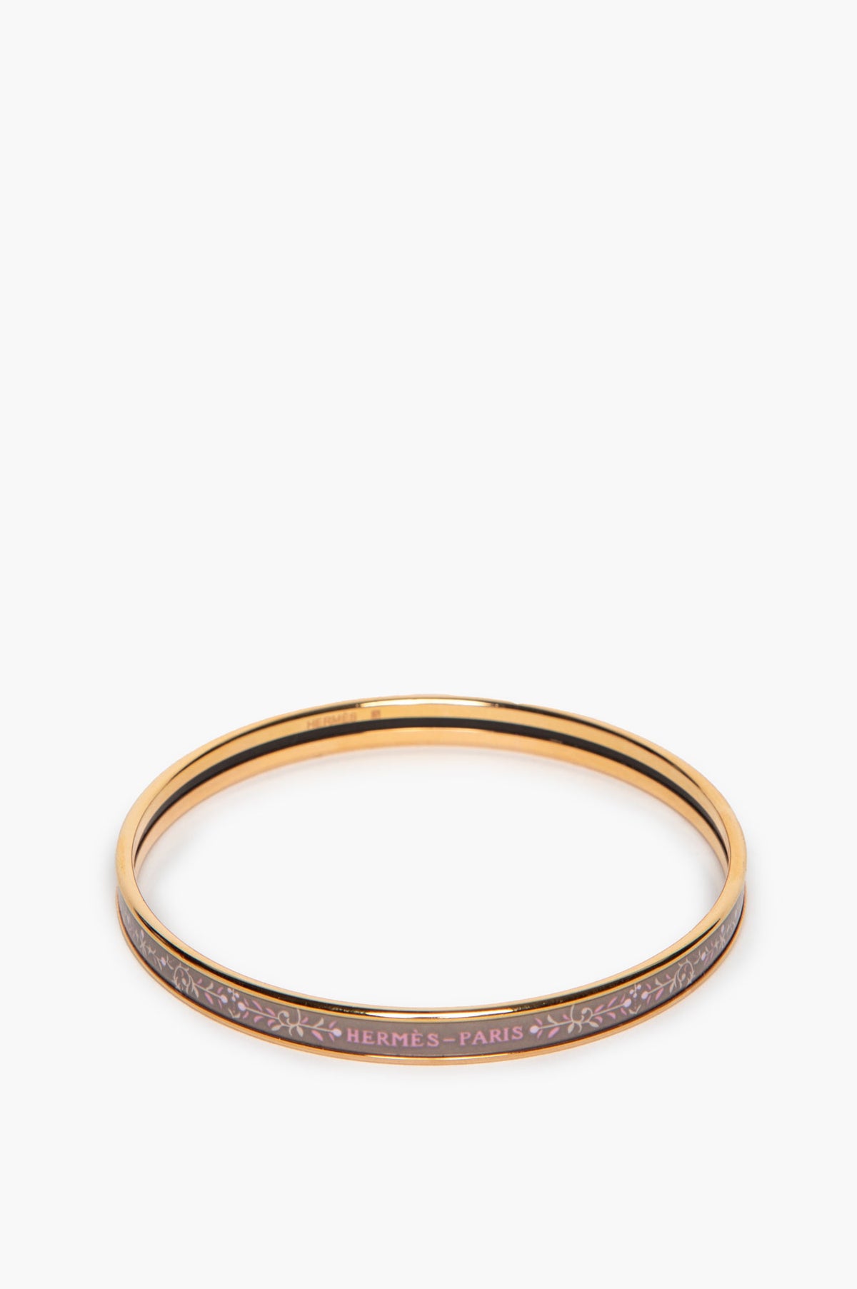 Hermès Floral Enamel Gold Plated Extra Narrow Etriers Bangle