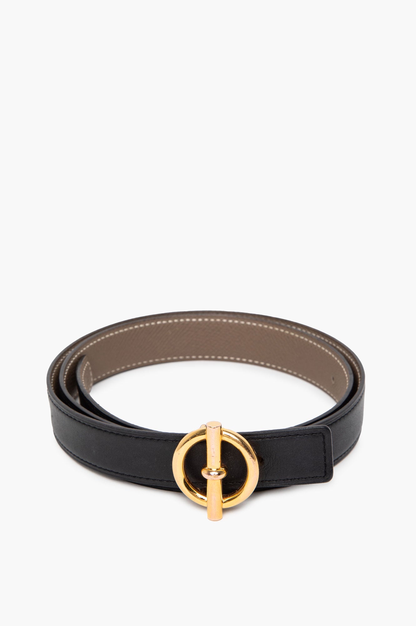 Hermès Reversible Black Swift/Etoupe Epsom Glenan 24mm Belt 80cm