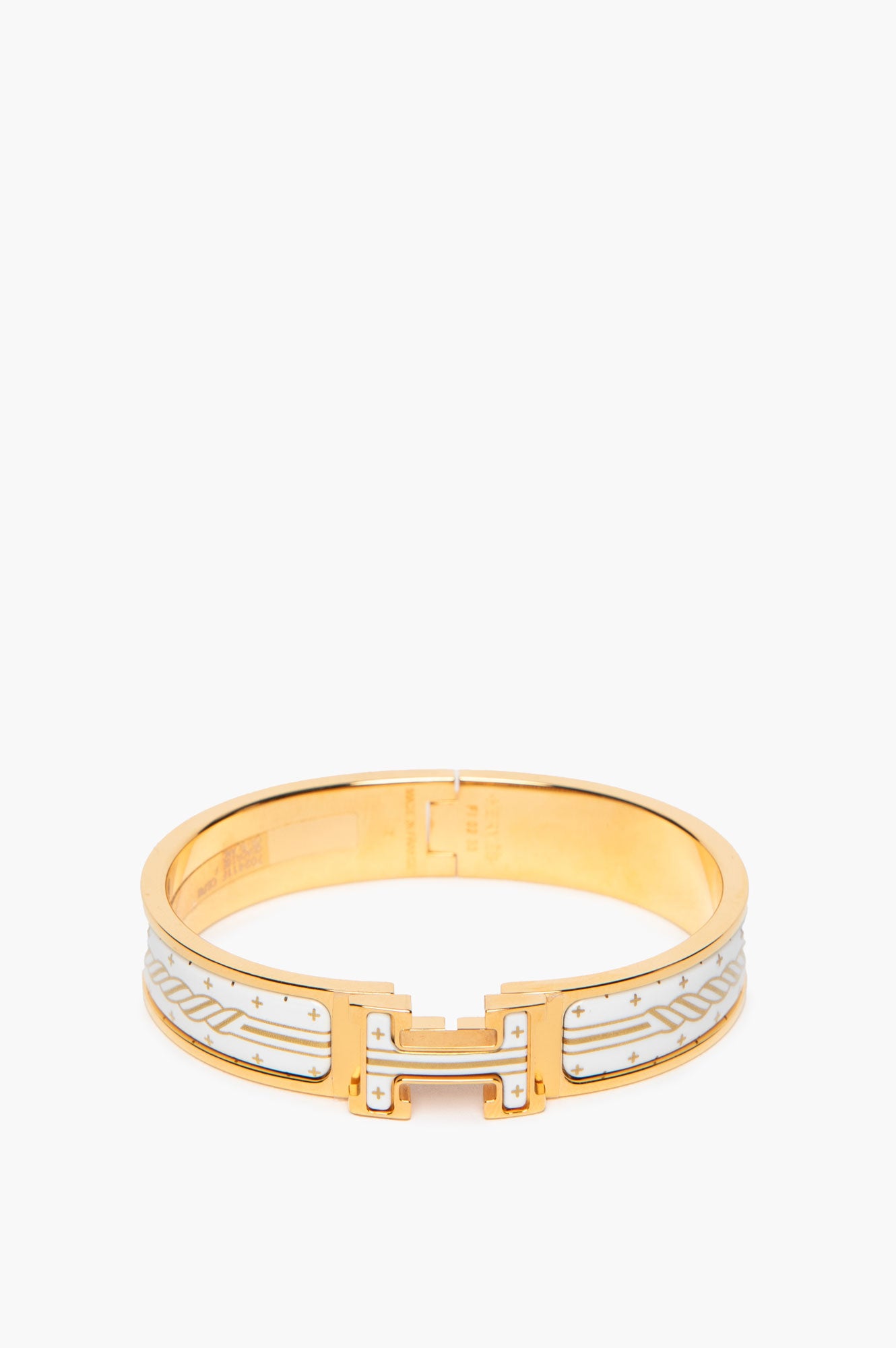 Hermès Yellow Gold Plated White Clic H Quadrige Au Fil Bracelet