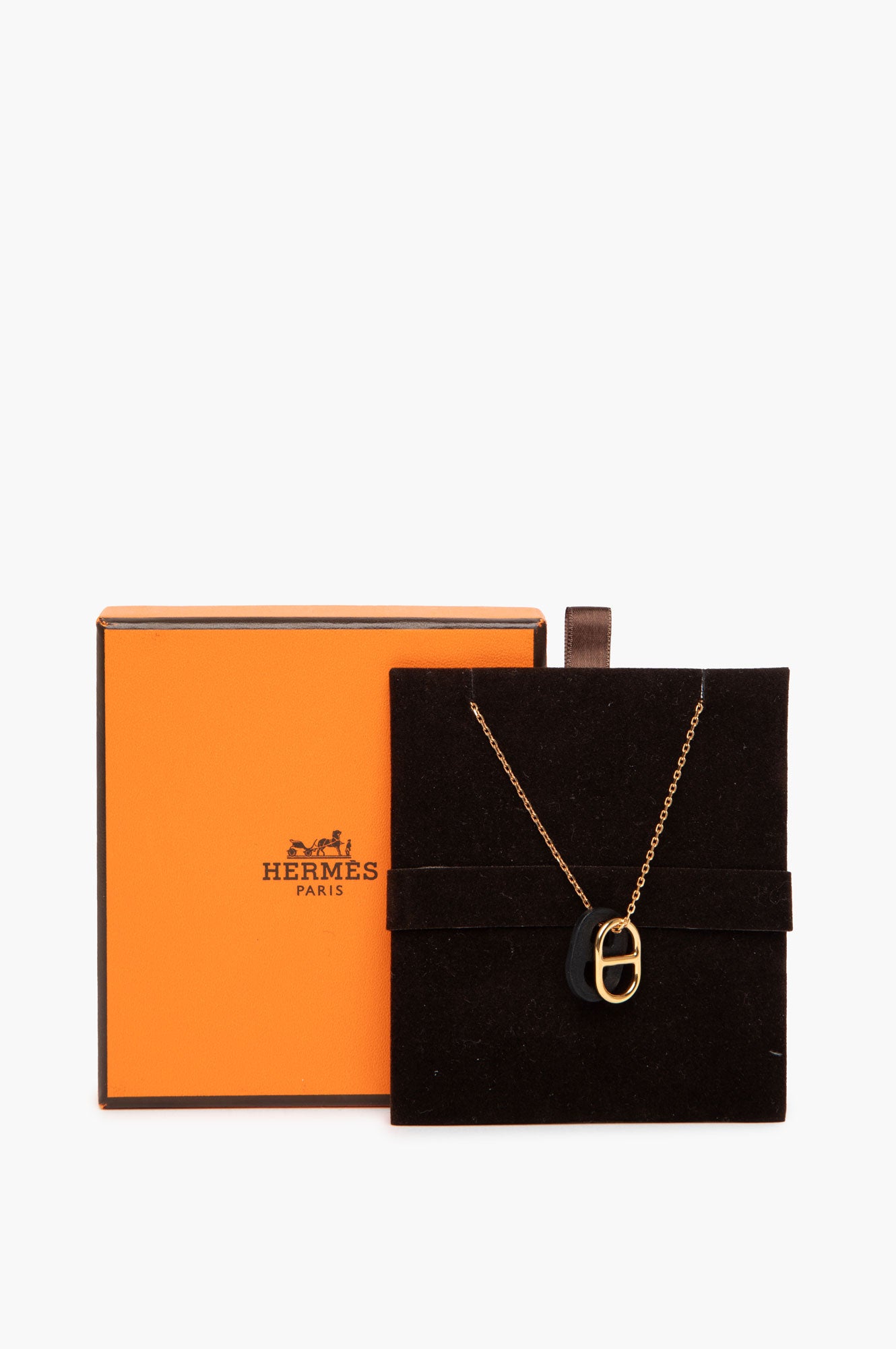 Hermes 18k Gold Plated/Black Leather O'Maillon Pendant Necklace