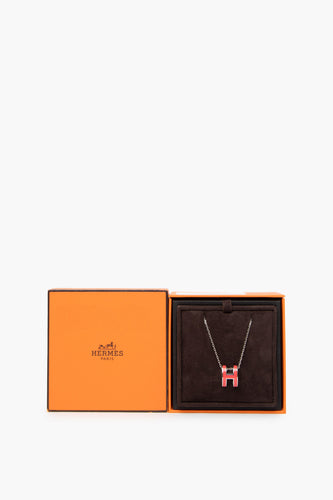 Hermes Gold & Pink Pop H Necklace in box
