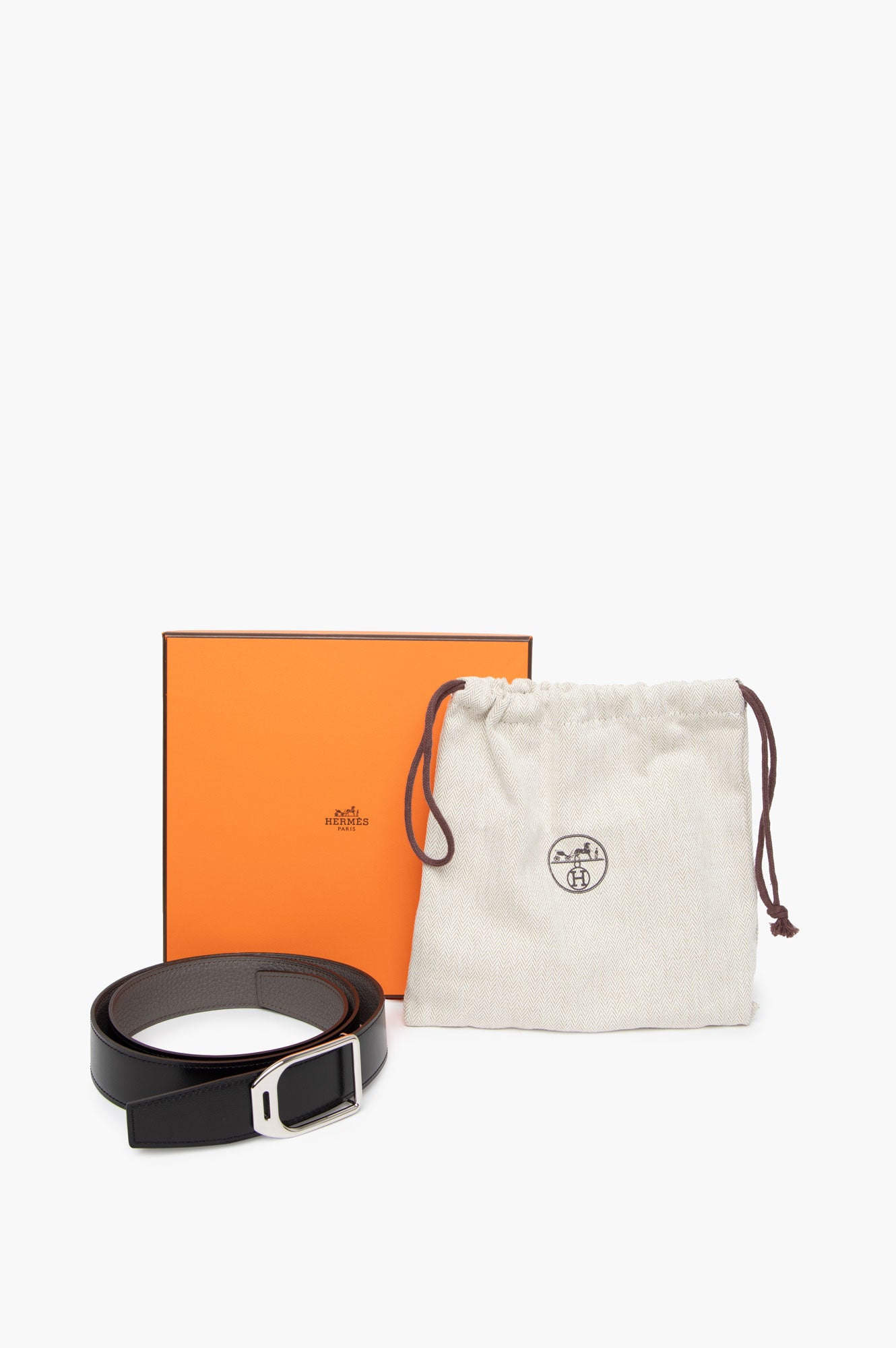Hermes Jockey Belt Buckle & Leather strap 32mm Black/Grey 90cm with box