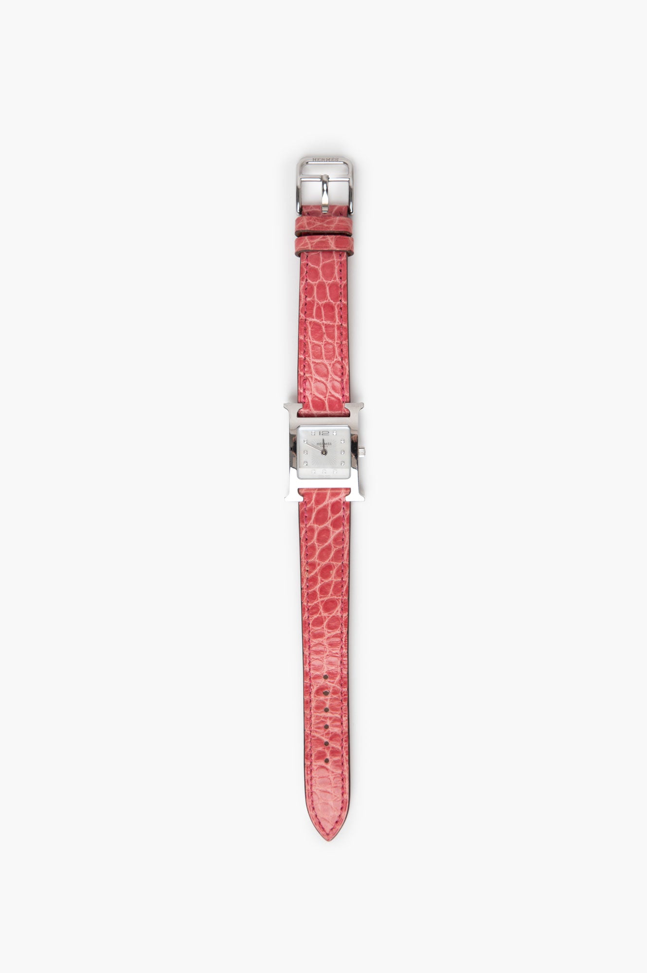 Hermes Pink Heure H Watch with Crocodile Strap i