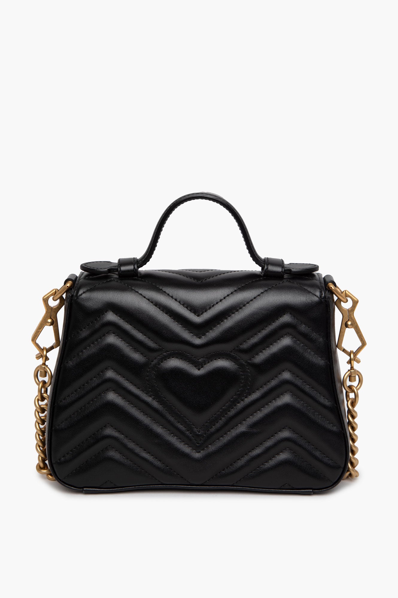 Gucci Black Leather GG Marmont Top Handle Bag