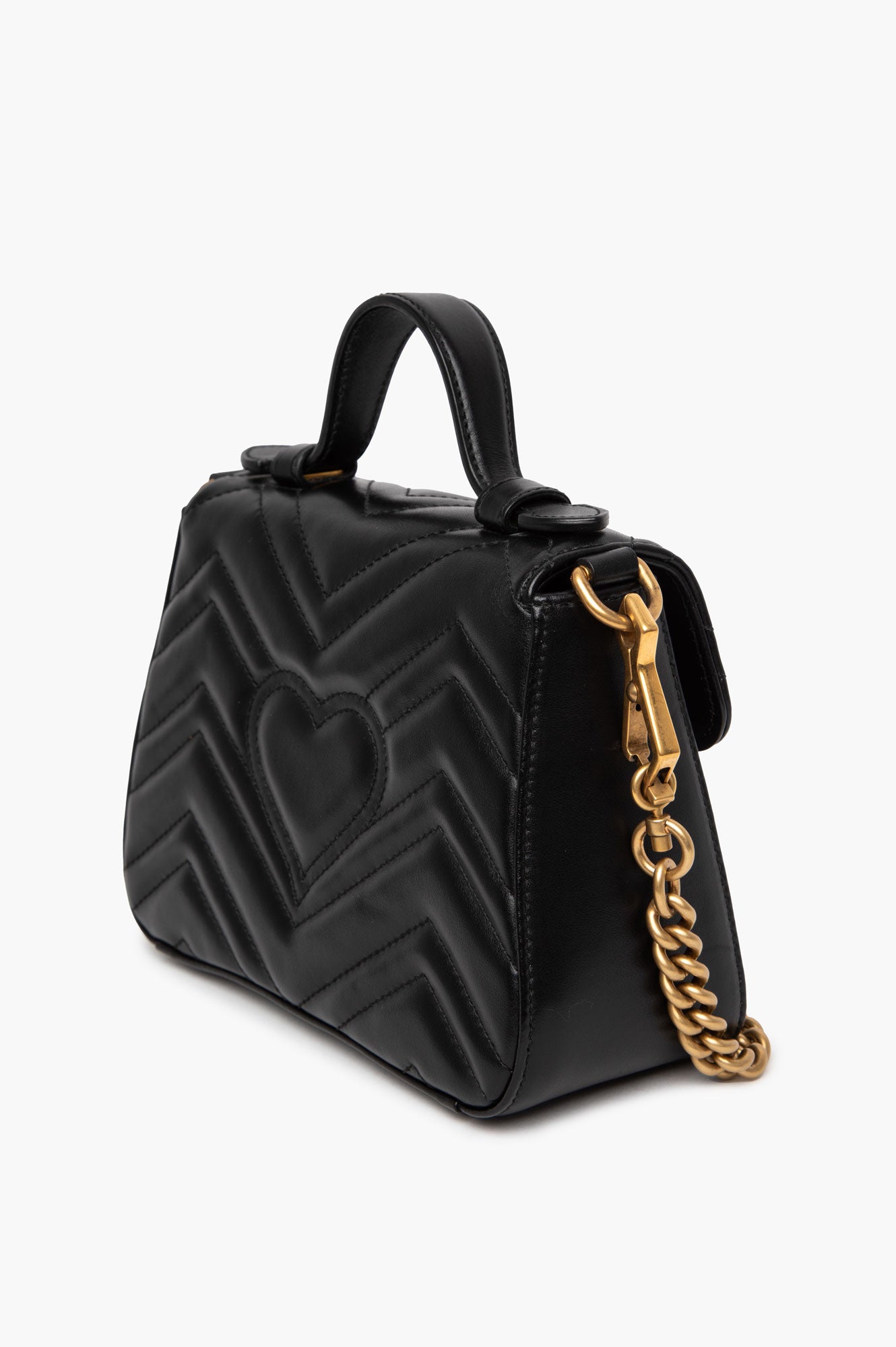 Gucci Black Leather GG Marmont Top Handle Bag