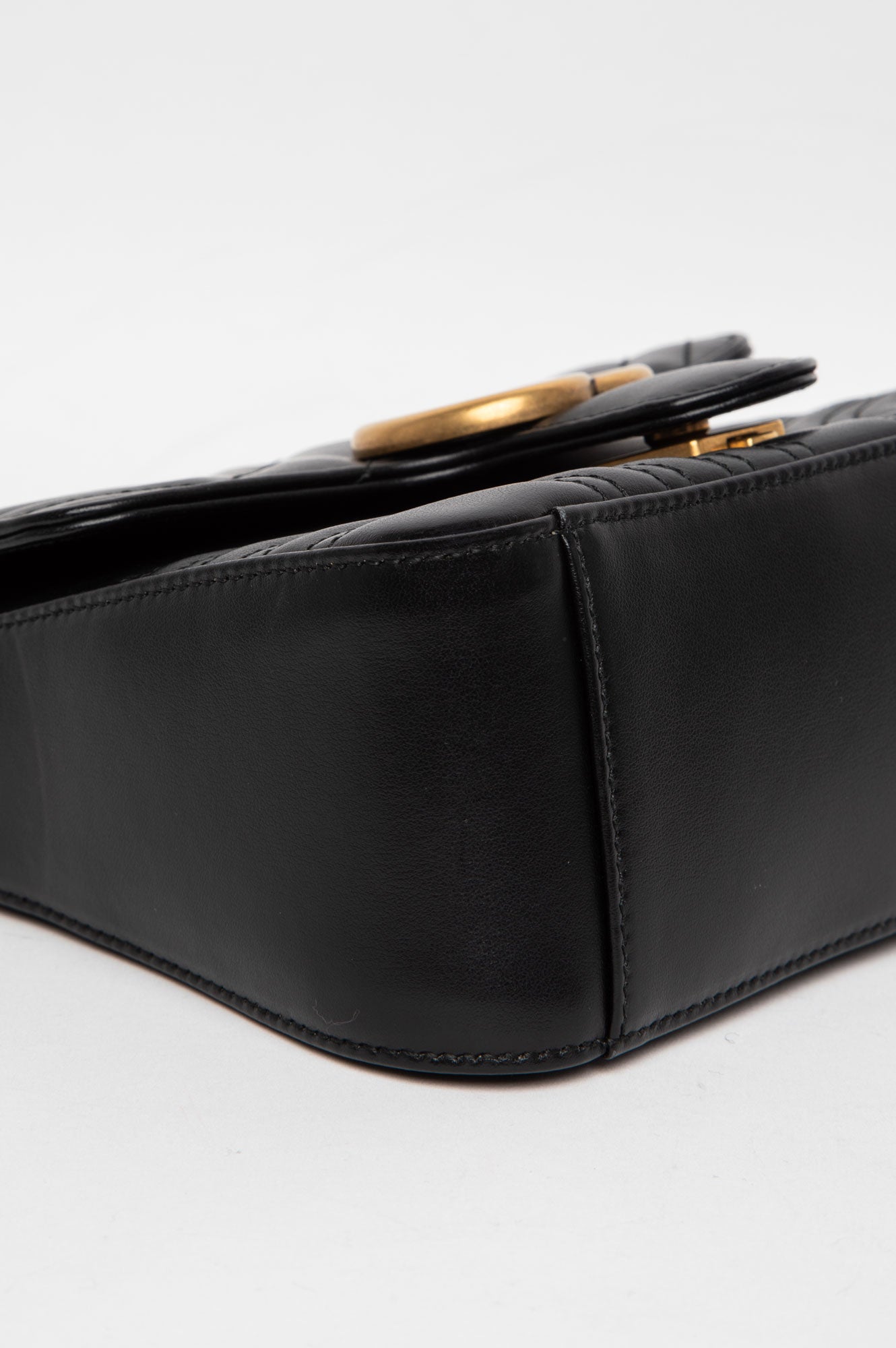 Gucci Black Leather GG Marmont Top Handle Bag