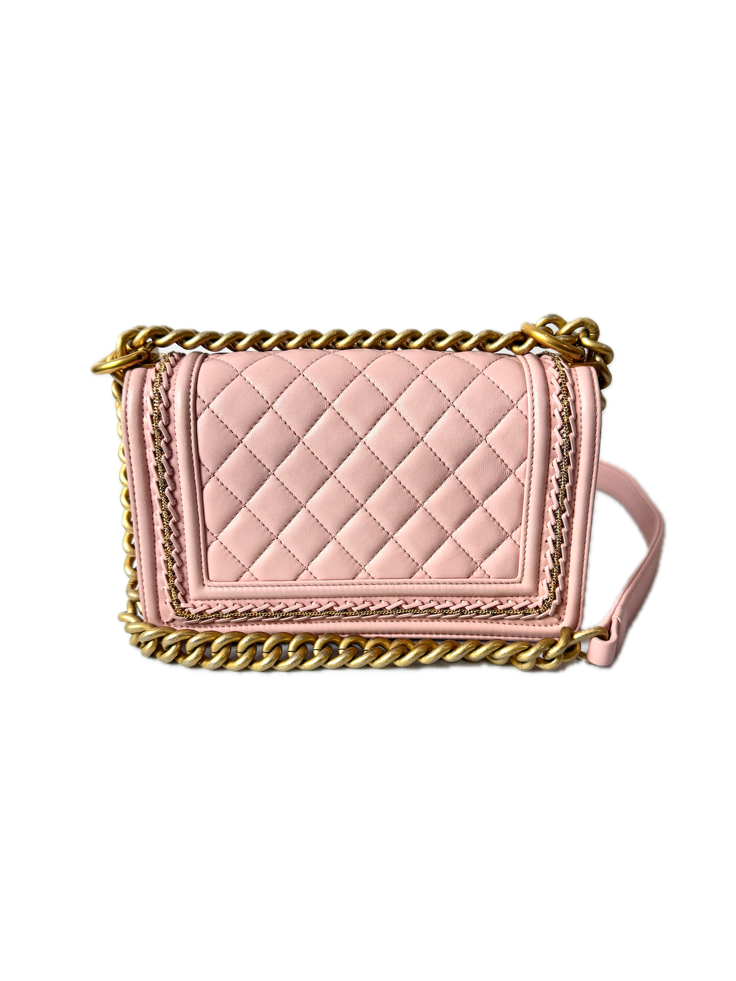 Chanel Pink Small Boy Bag With Gold Chain Embroidery