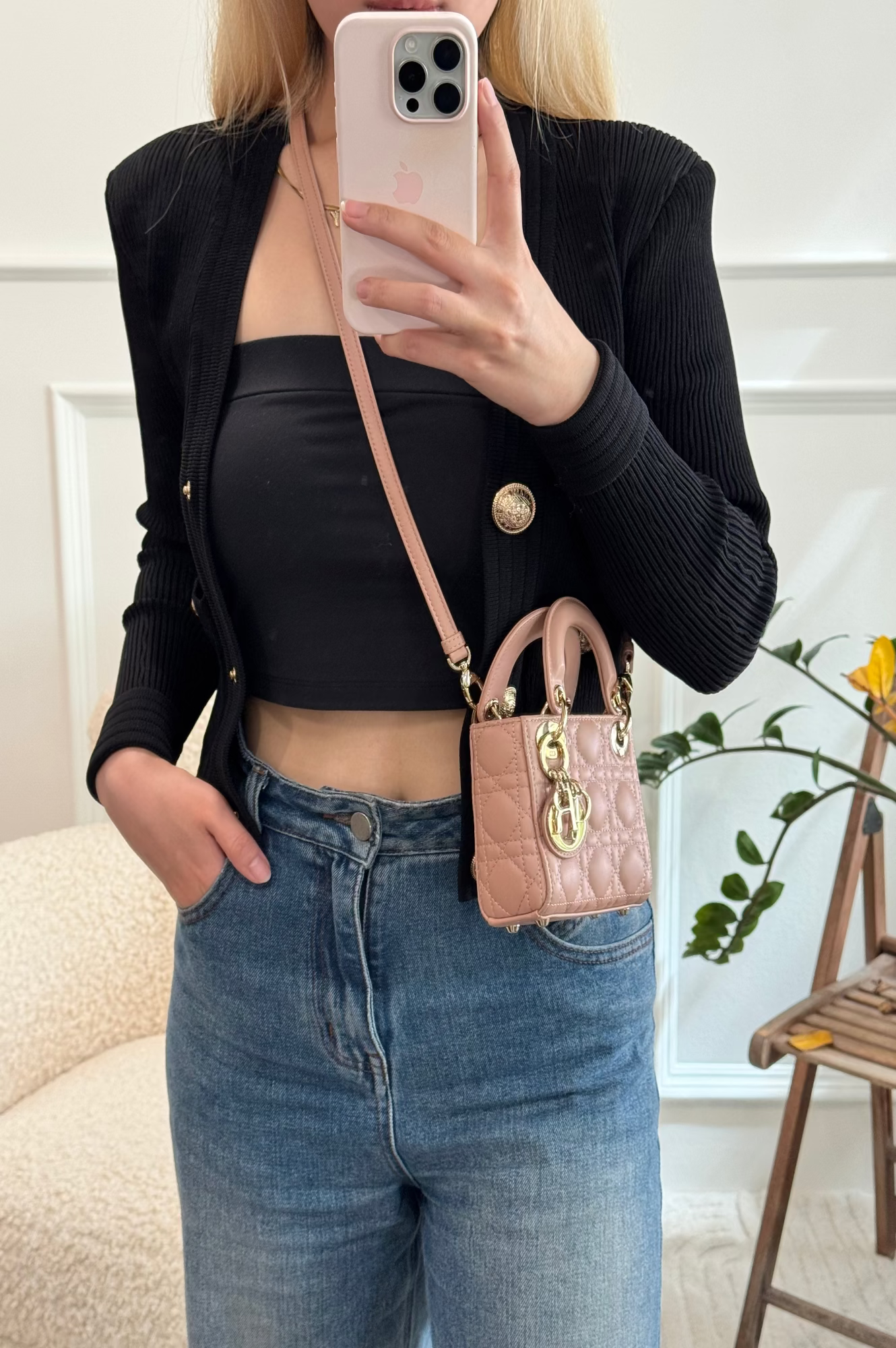 Christian Dior Lady Dior Rose des Vents Cannage Micro Bag