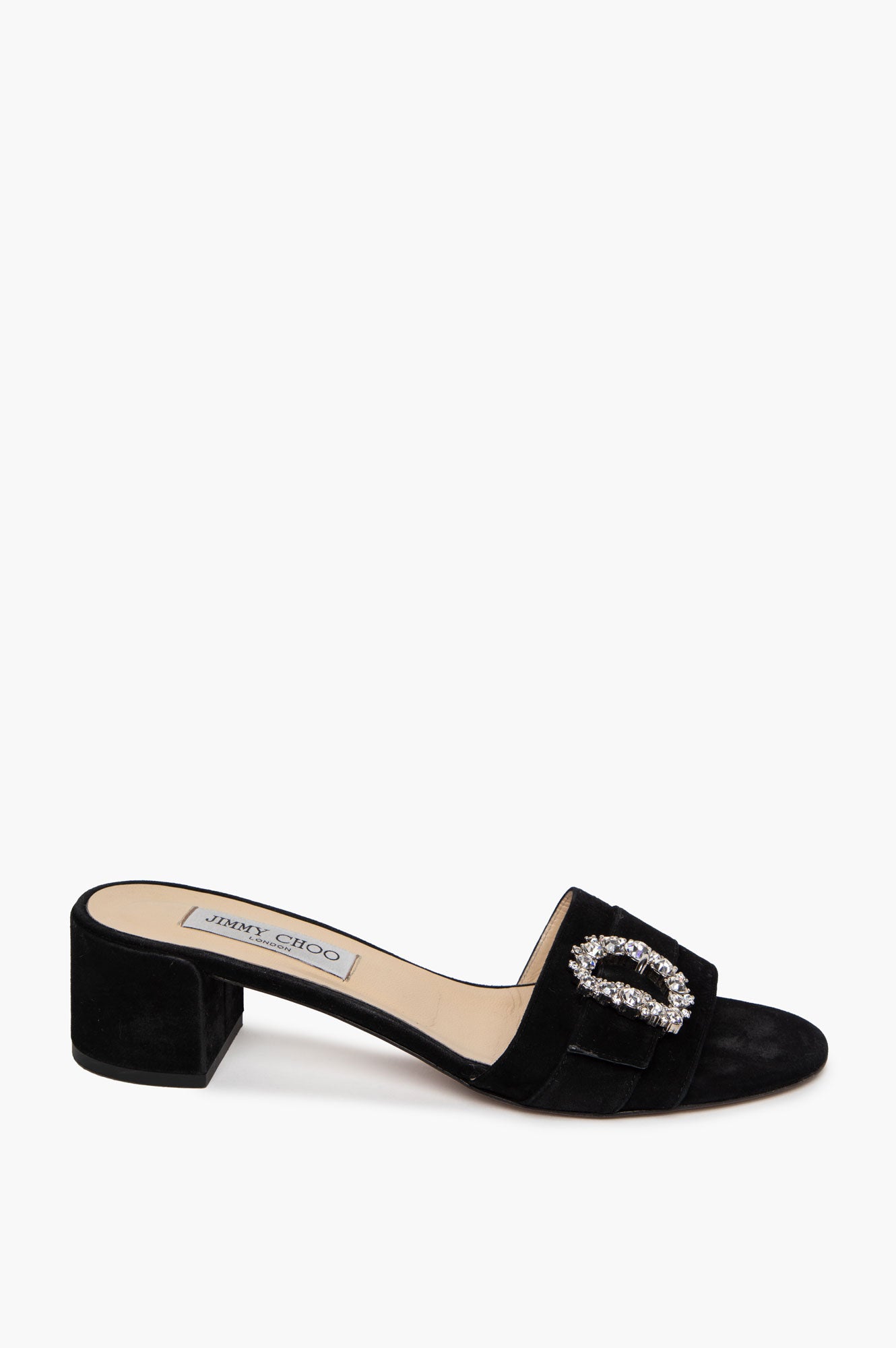 Jimmy Choo Black Suede Crystal Embellished Block Heel Slides Size 39