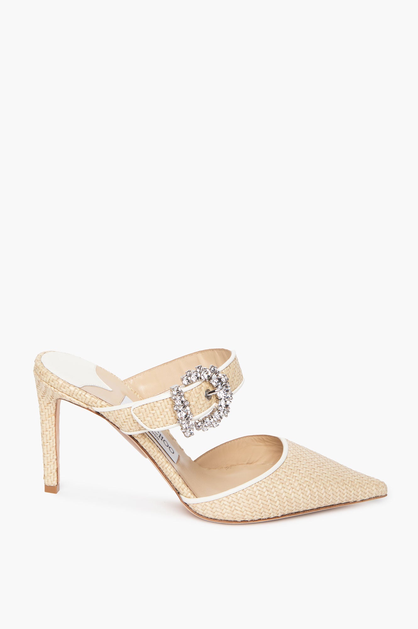 Jimmy Choo Raffia Crystal Buckle Dyana Mules