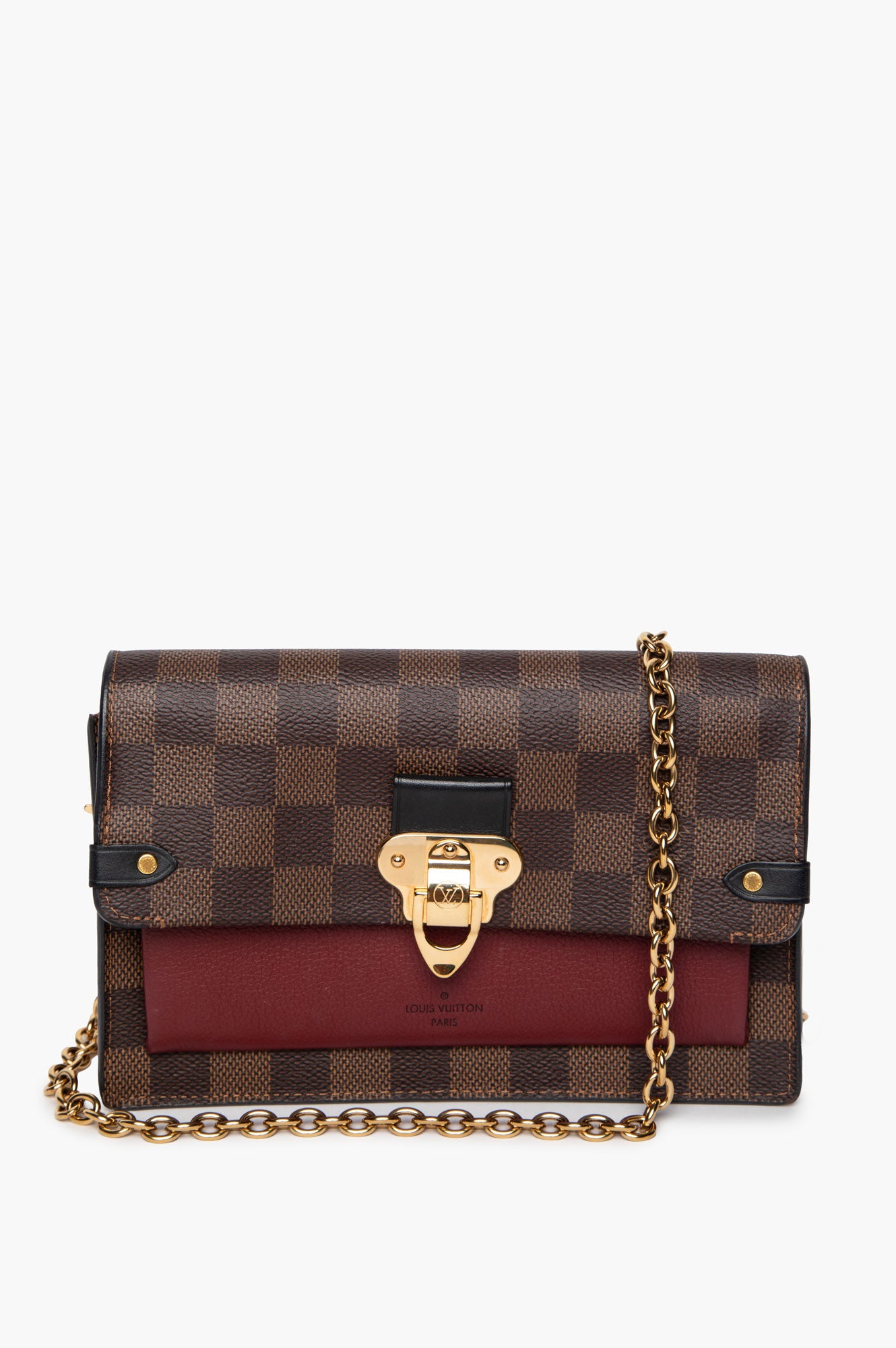 Louis Vuitton Burgundy Damier Ebene Vavin Chain Wallet