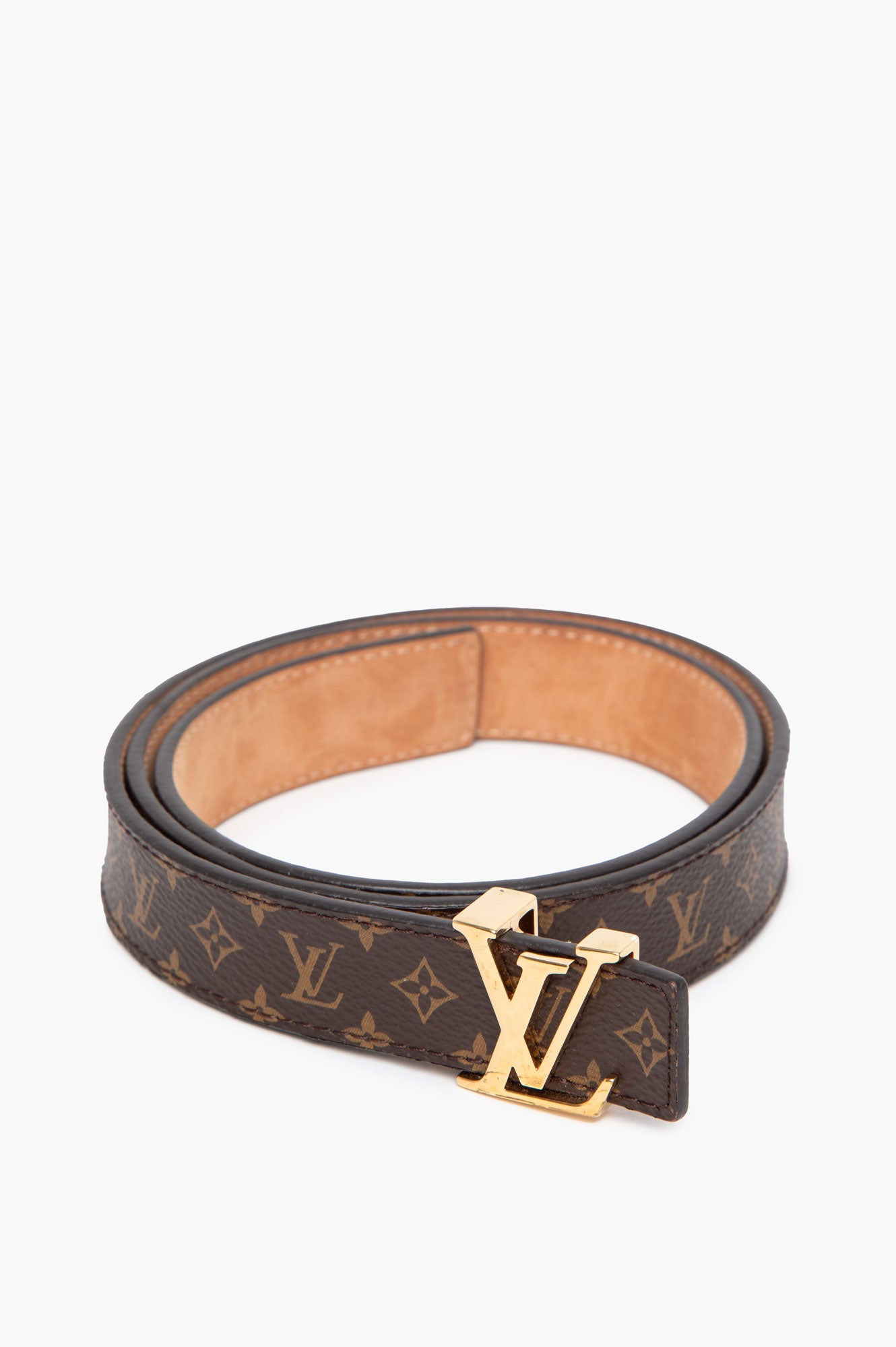 Louis Vuitton Monogram Gold Buckle Skinny Belt Size 80