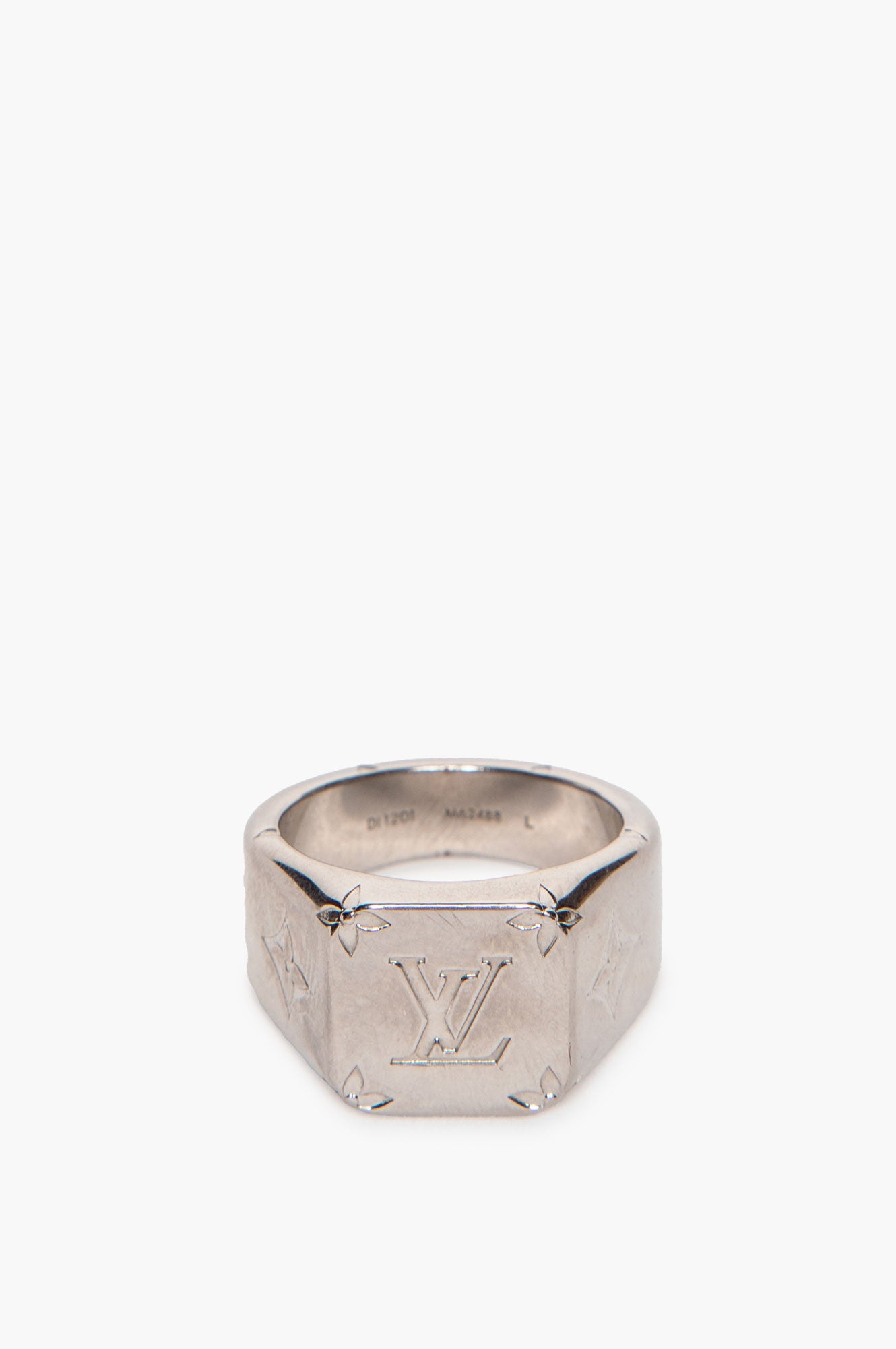 Louis Vuitton Palladium Plated Monogram Homme Baue Signet Ring