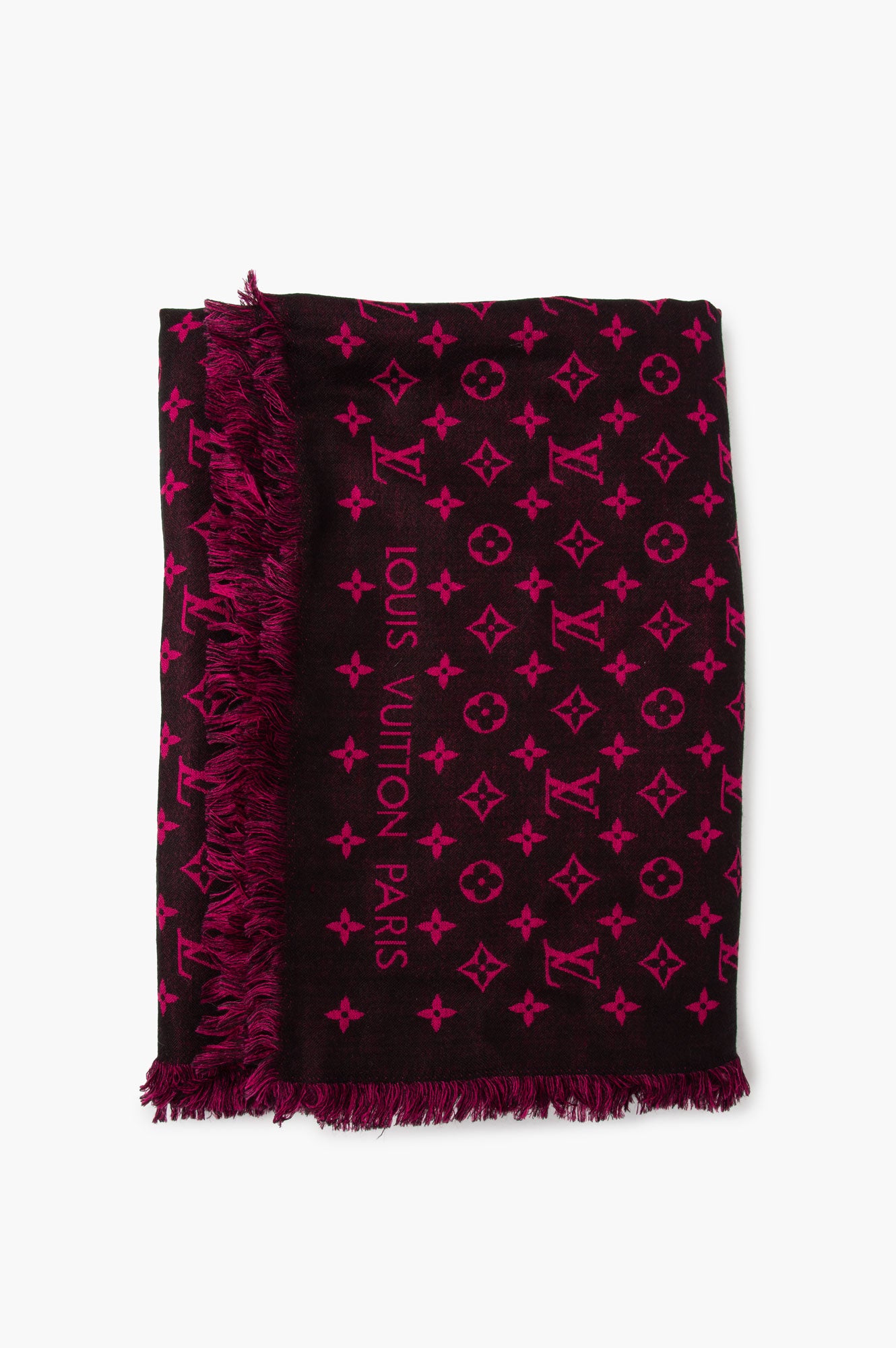 Louis Vuitton Pink & Black Monogram Silk Wool Blend Shawl