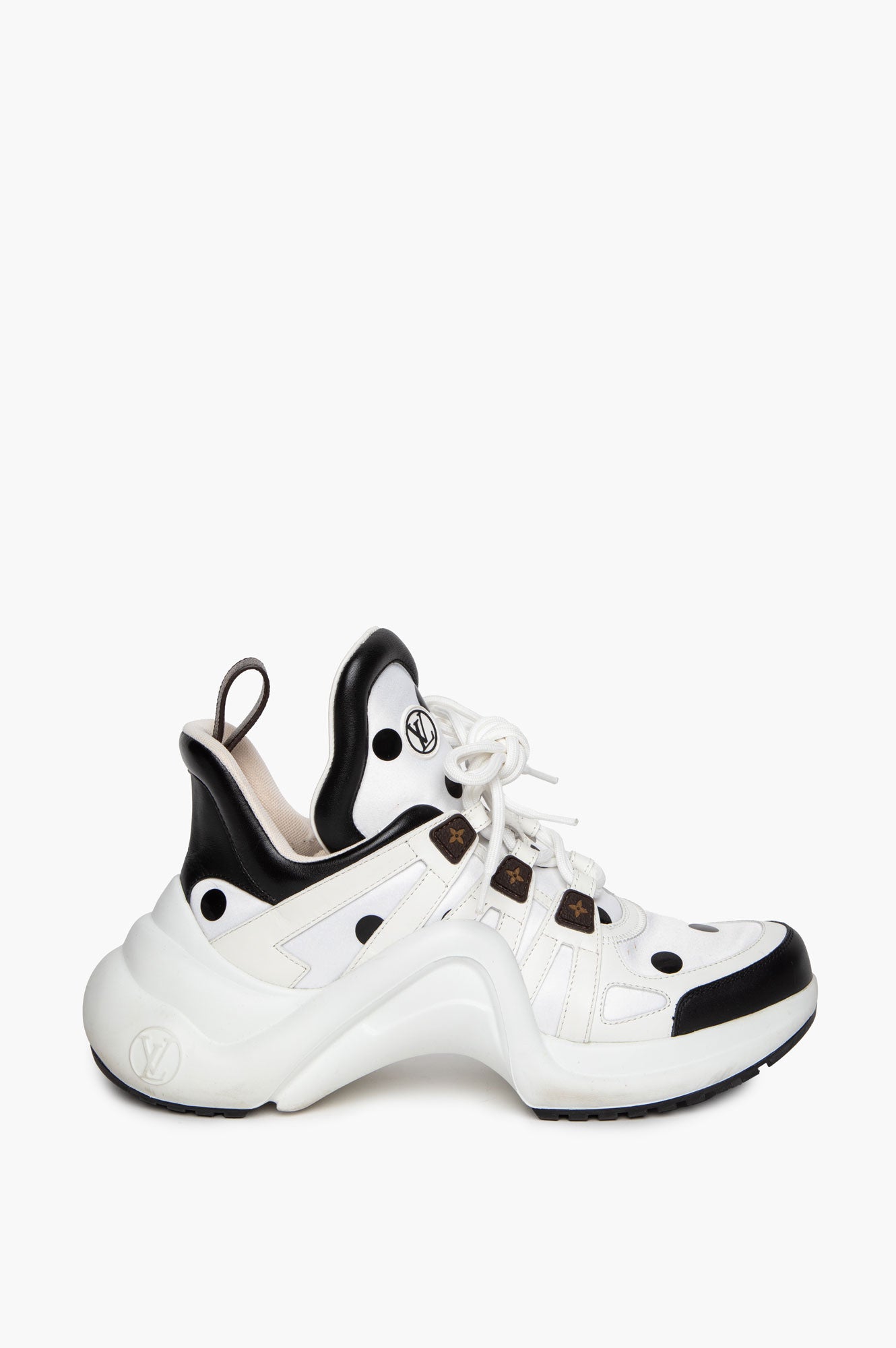 Louis Vuitton White Leather Polka Dot Satin LV Archlight Sneakers Size 38.5