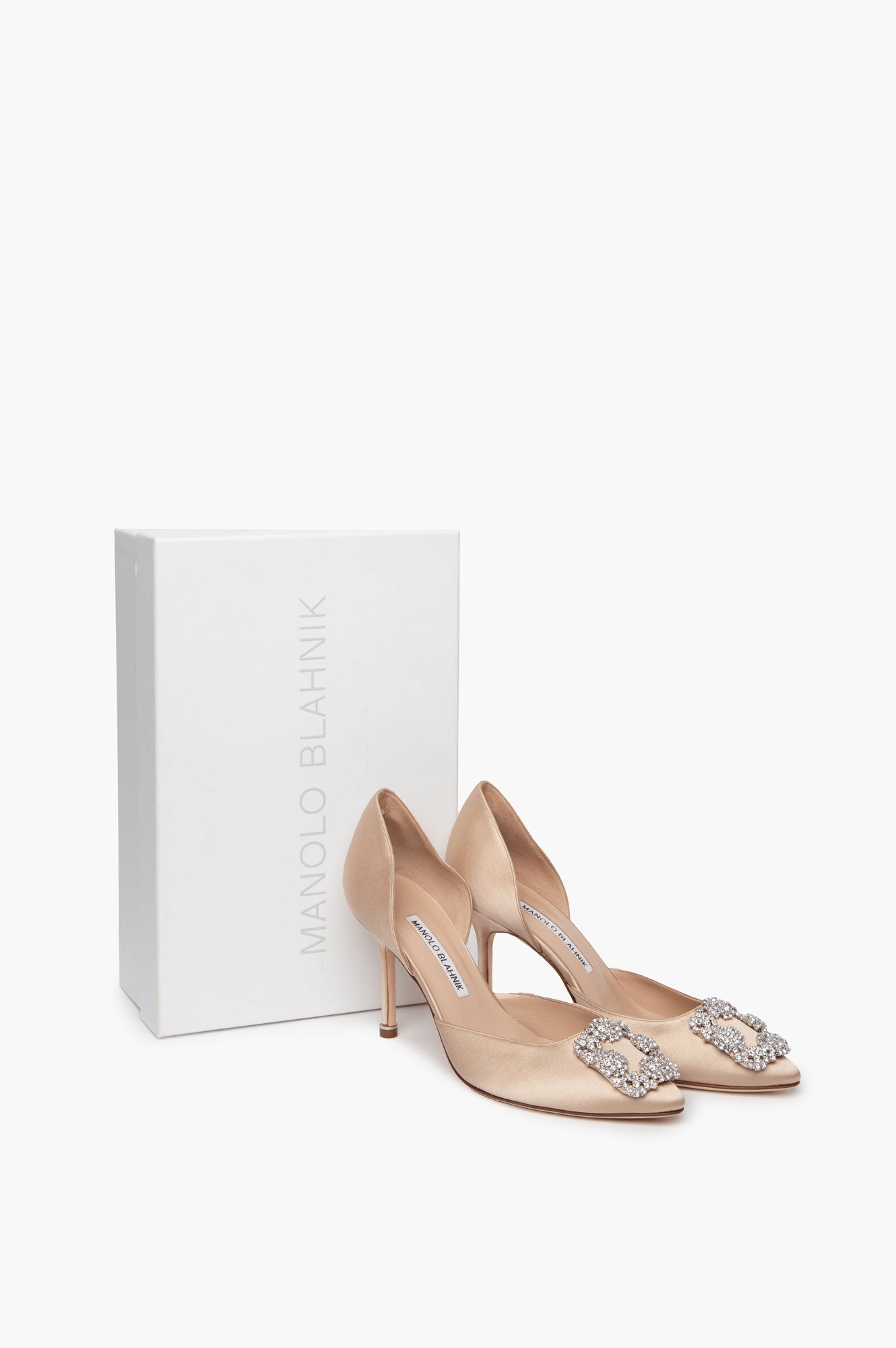 Manolo Blahnik Beige Satin Hangisi  D' Orsay Pumps Size 37 with box