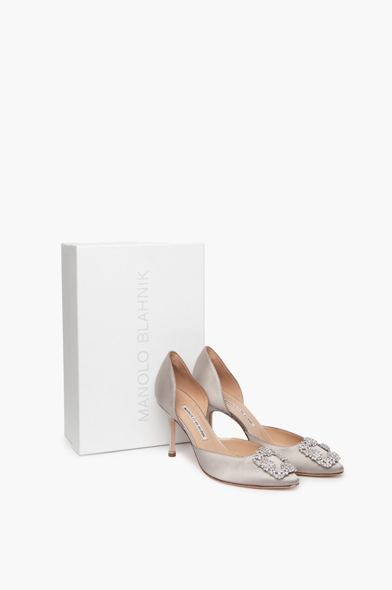 Manolo Blahnik Grey Satin Hangisi  D' Orsay Pumps Size 37
