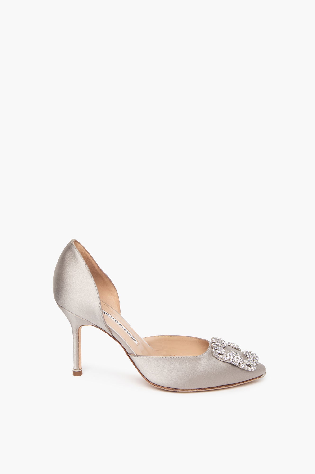 Manolo Blahnik Grey Satin Hangisi  D' Orsay Pumps Size 37 side
