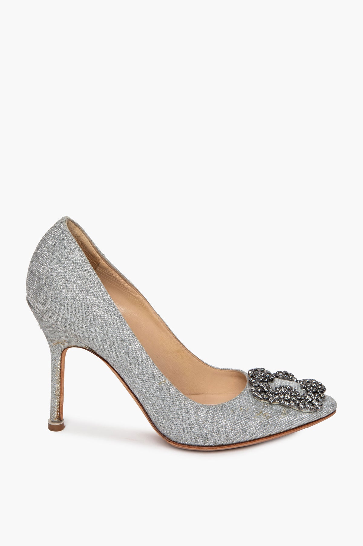 Manolo Blahnik Silver Glitter Hangisi Pumps Size 34.5