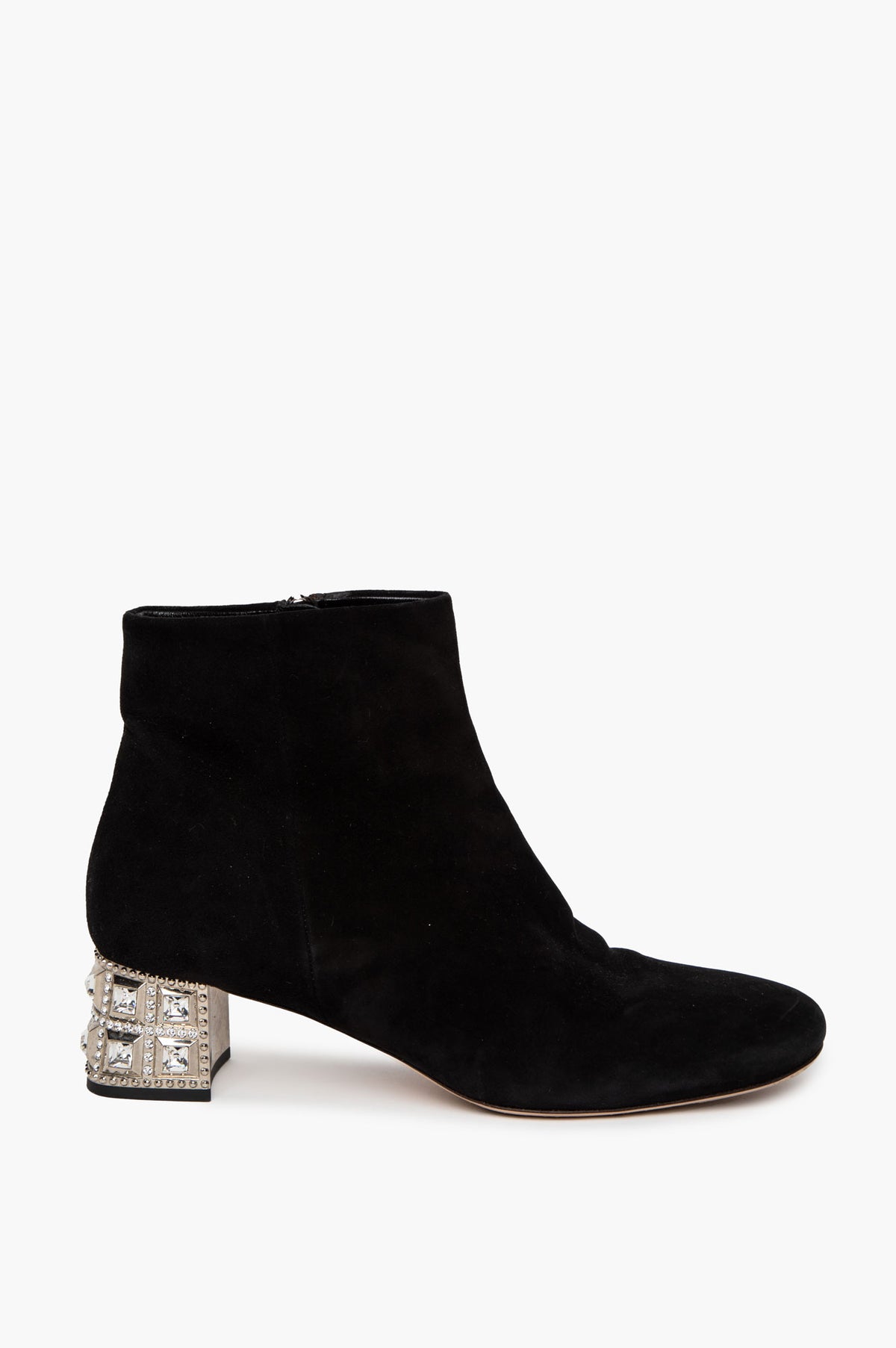 Miu Miu Black Suede Crystal Embellished Heel Ankle Boots Size 36.5