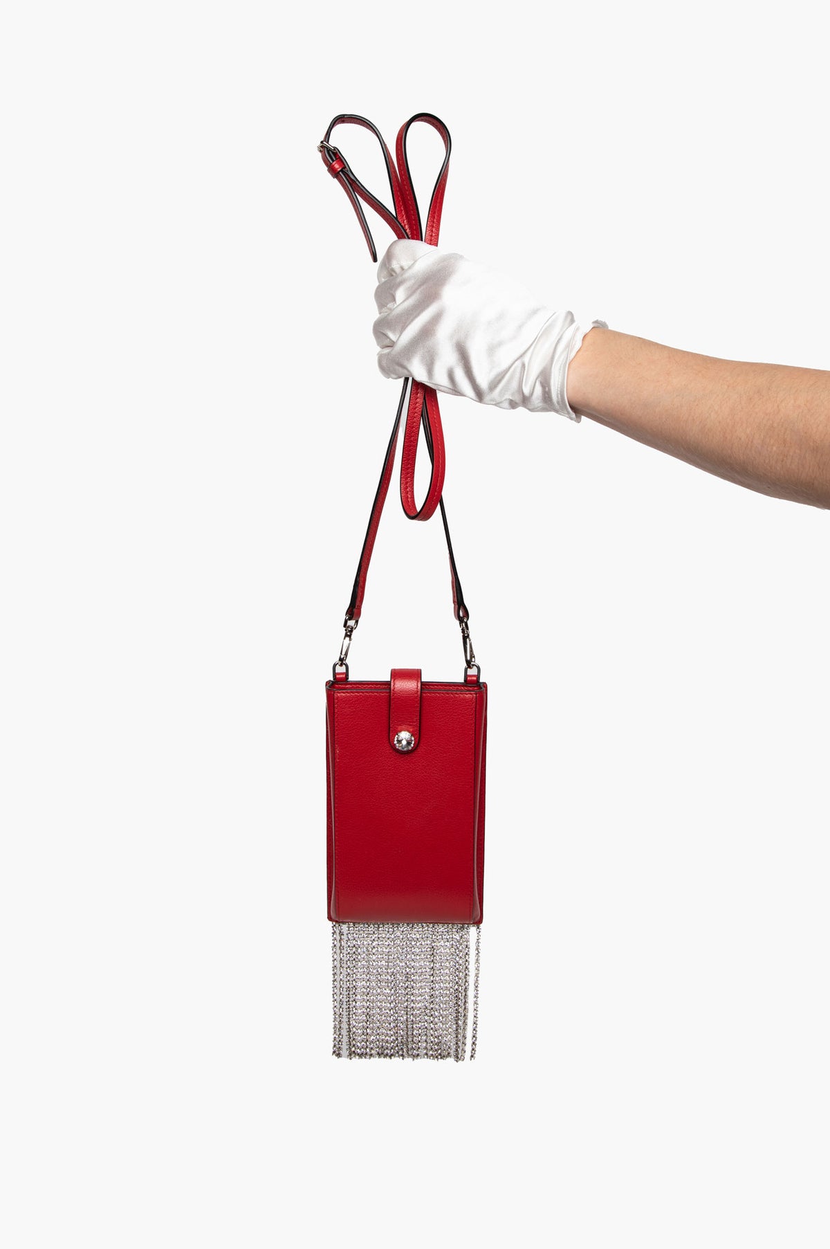 Miu Miu Red Leather Crystal Fringe Crossbody Phone Case