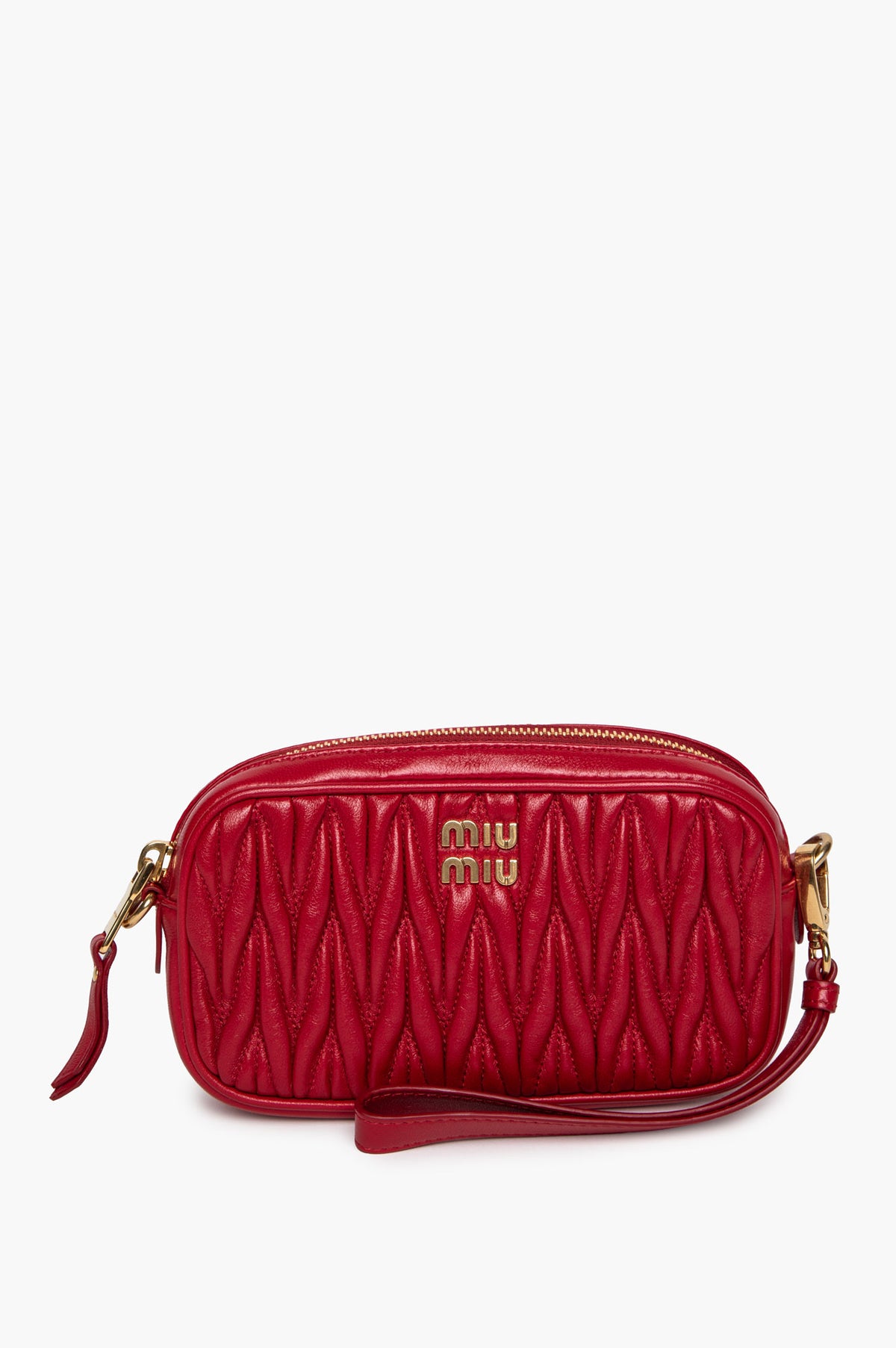 Miu Miu Red Nappa Leather Matelassé Wristlet Pouch