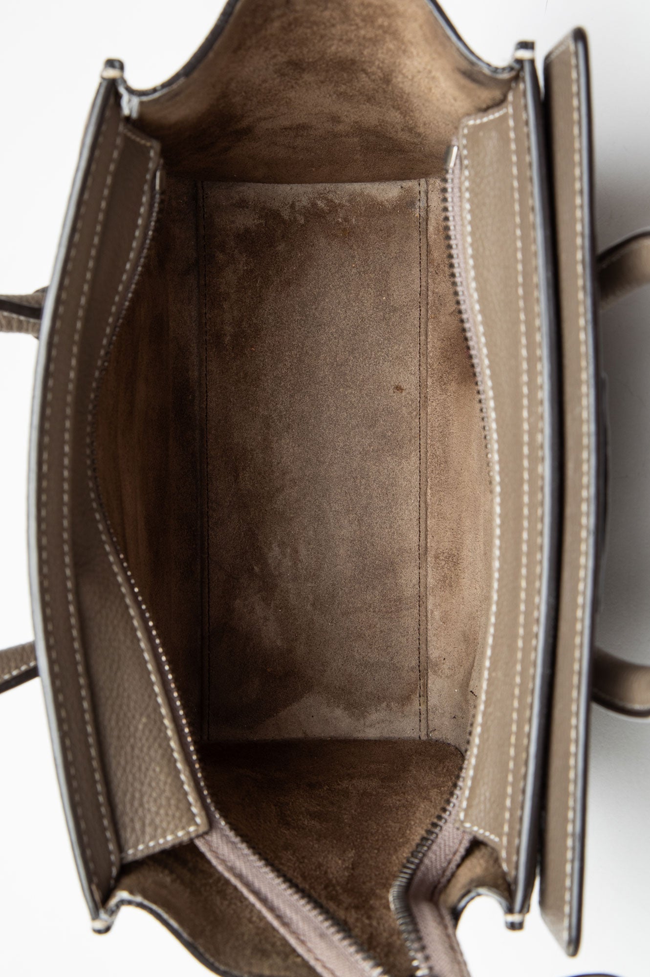 Celine Taupe Leather Contrast Stitch Nano Luggage Tote