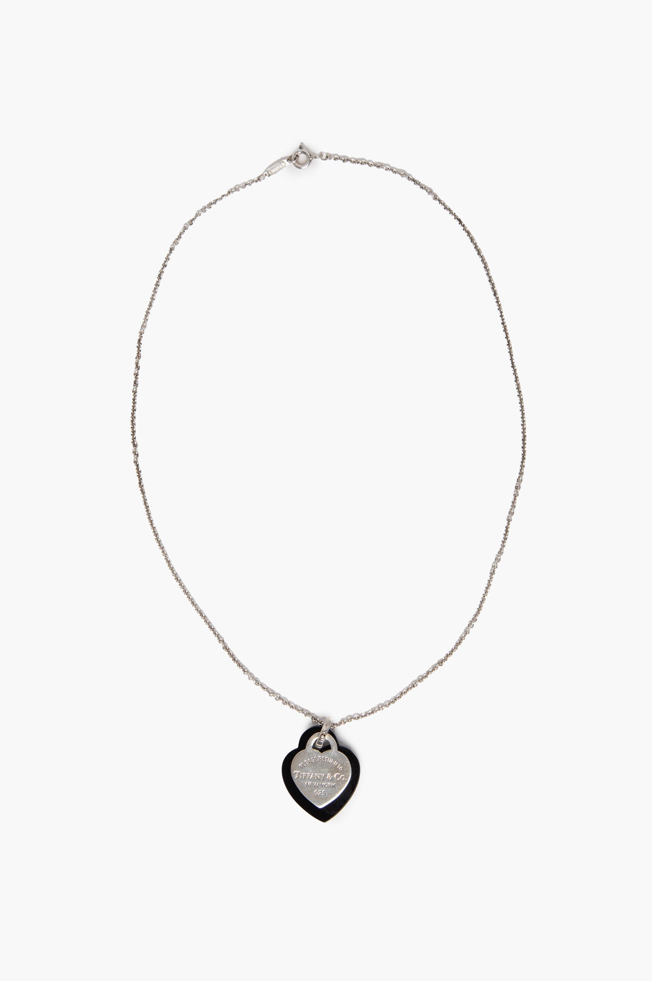 Tiffany & Co. Return To Tiffany Sterling Silver/Black Onyx Double Heart Tag Necklace