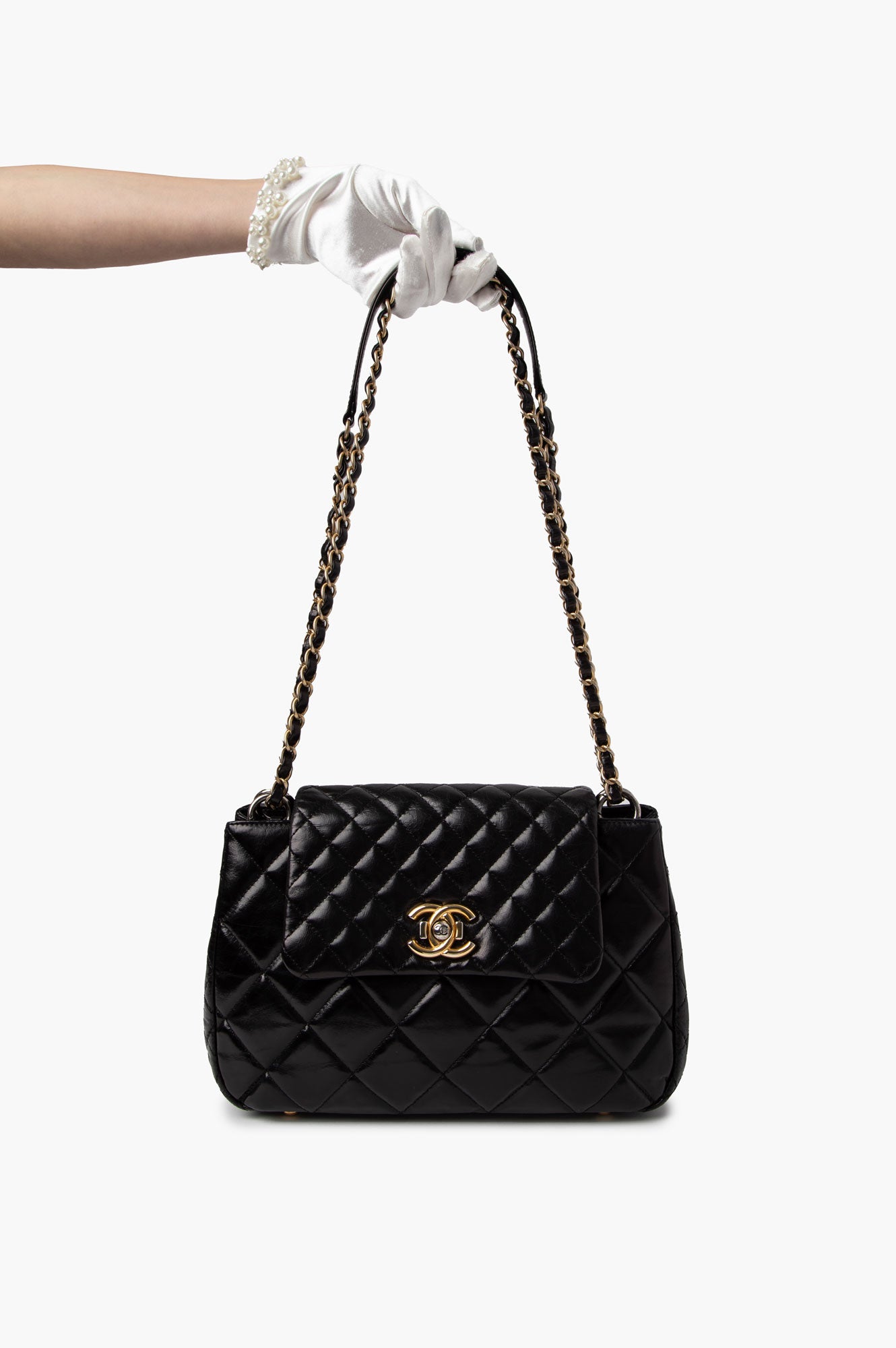 Chanel Black Aged Calfskin Daily Walk Accordion Bag