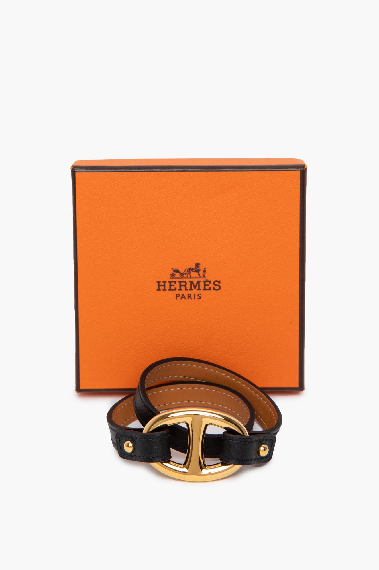 Hermès Gold Plated Black Swift Granville Double Tour Bracelet