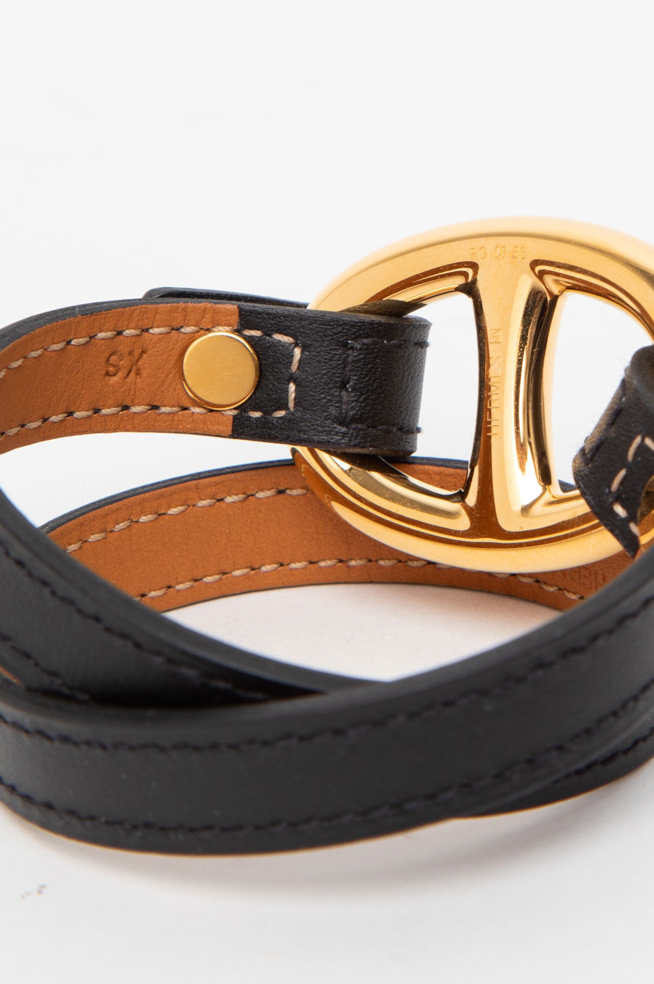 Hermès Gold Plated Black Swift Granville Double Tour Bracelet