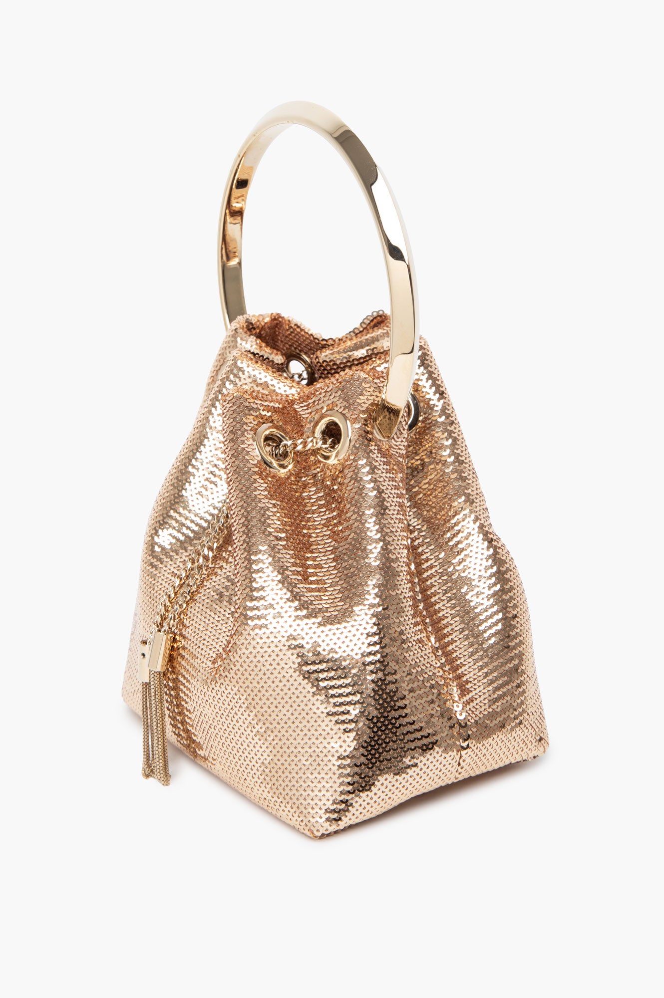 Jimmy Choo Gold Sequin Micro Bon Bon Bucket Bag