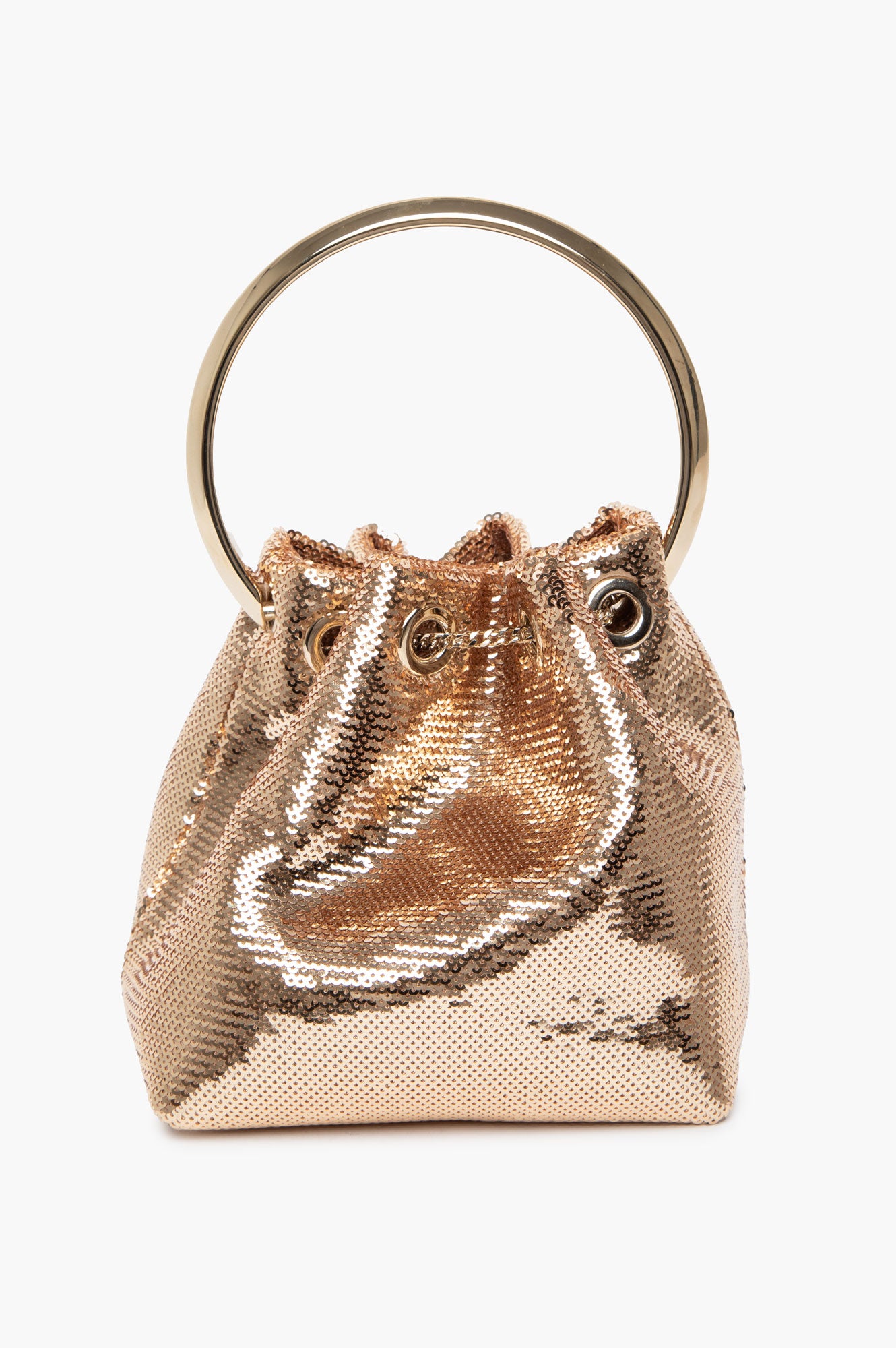 Jimmy Choo Gold Sequin Micro Bon Bon Bucket Bag